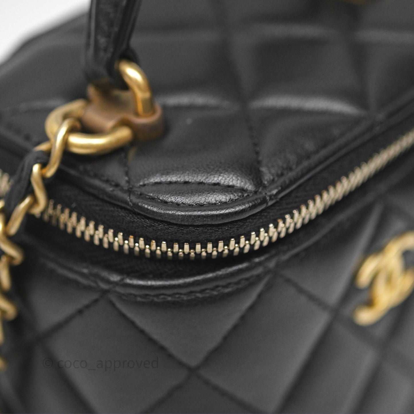 Chanel Mini Metal Top Handle Vanity With Chain Black Lambskin Aged Gold Hardware