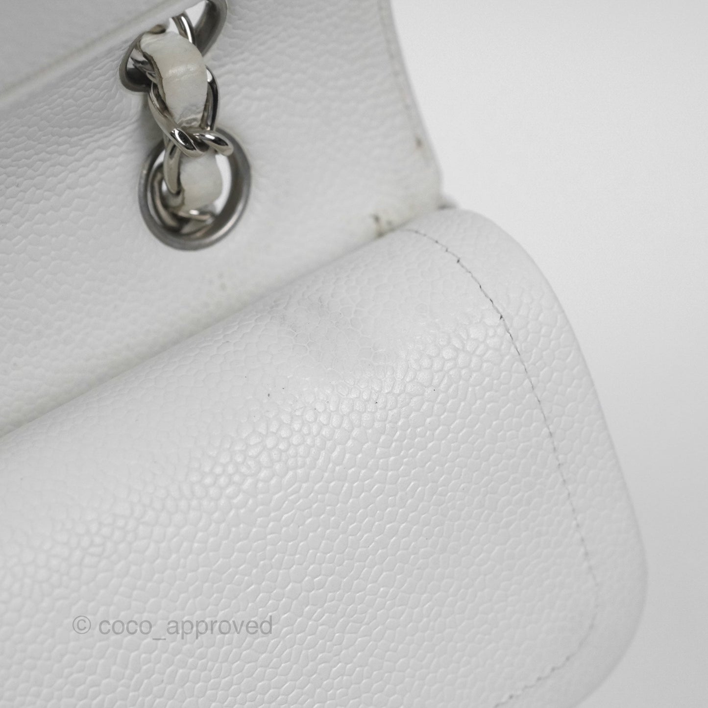 Chanel Classic M/L Medium Flap Quilted White Caviar Silver Hardware