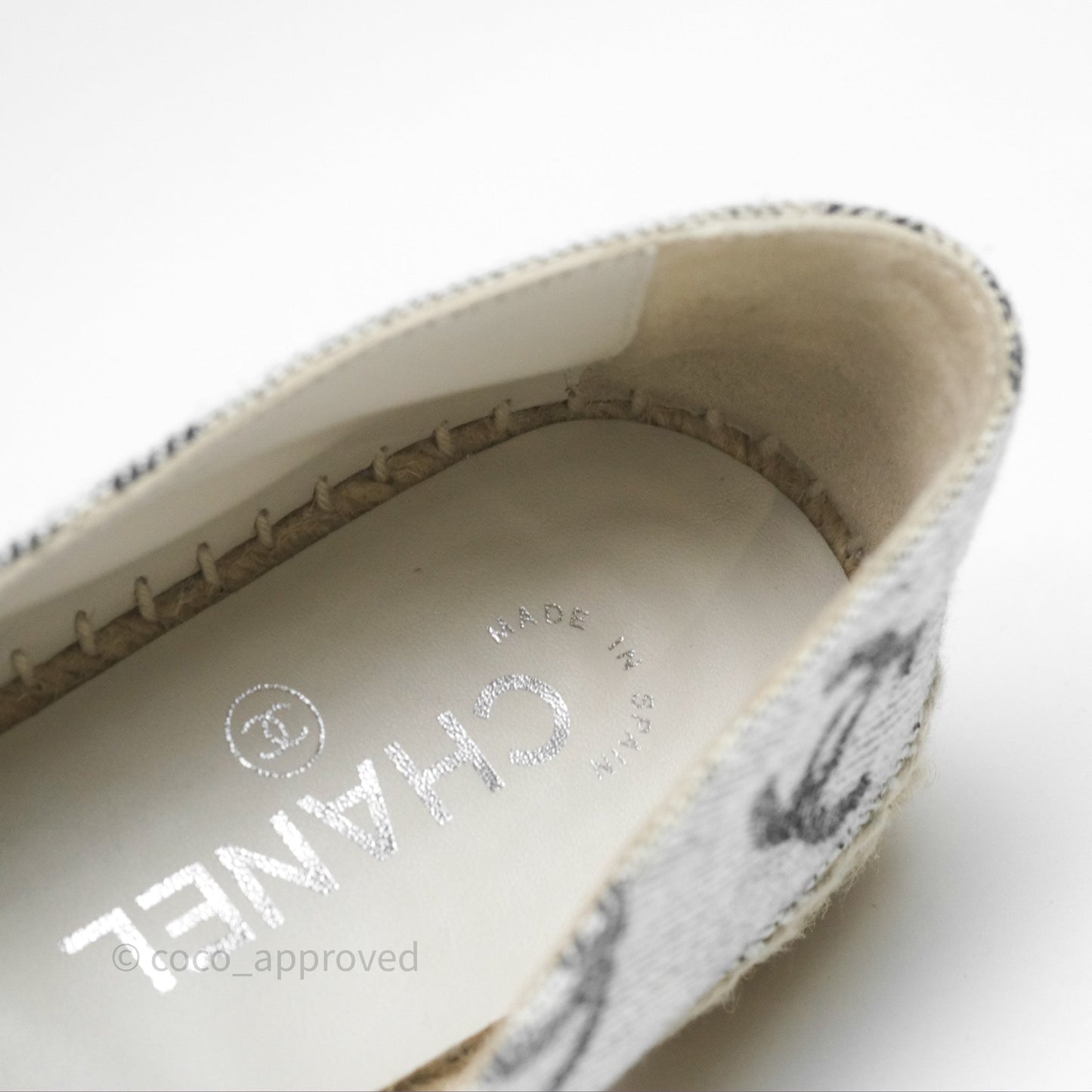 Chanel CC Espadrilles in Grey Cotton Jacquard Black Grosgrain 22S Size 38