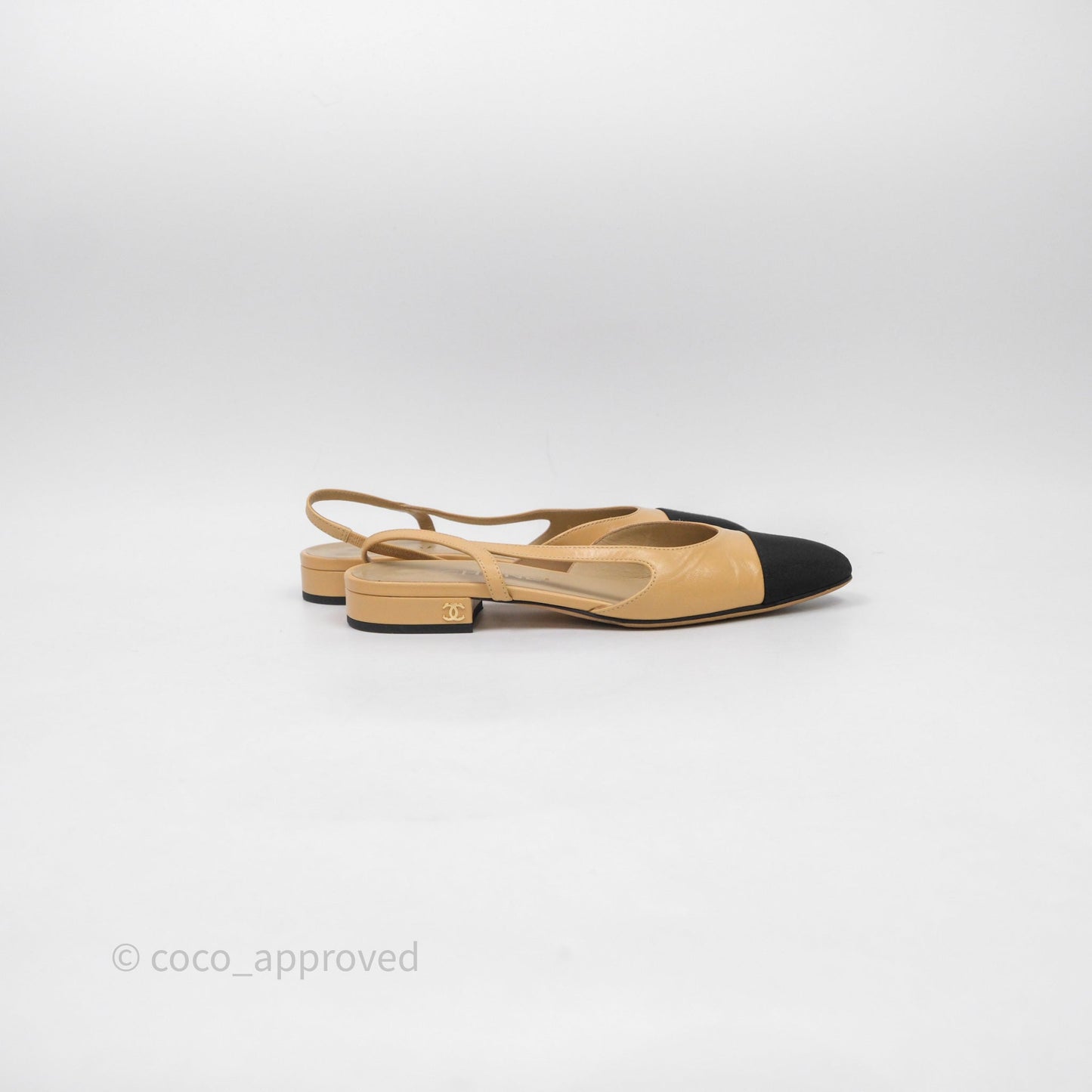 Chanel Classic Slingback Flats Beige Black Size 36