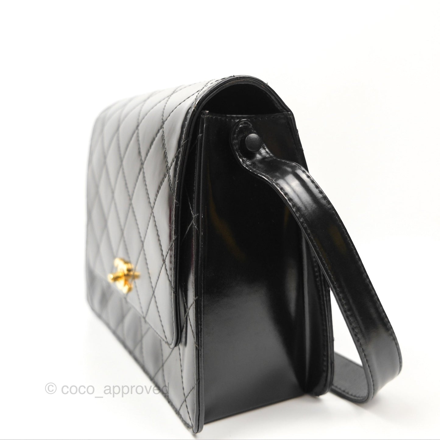 Chanel Vintage Flap Shoulder Bag Black Patent 24K Gold Hardware