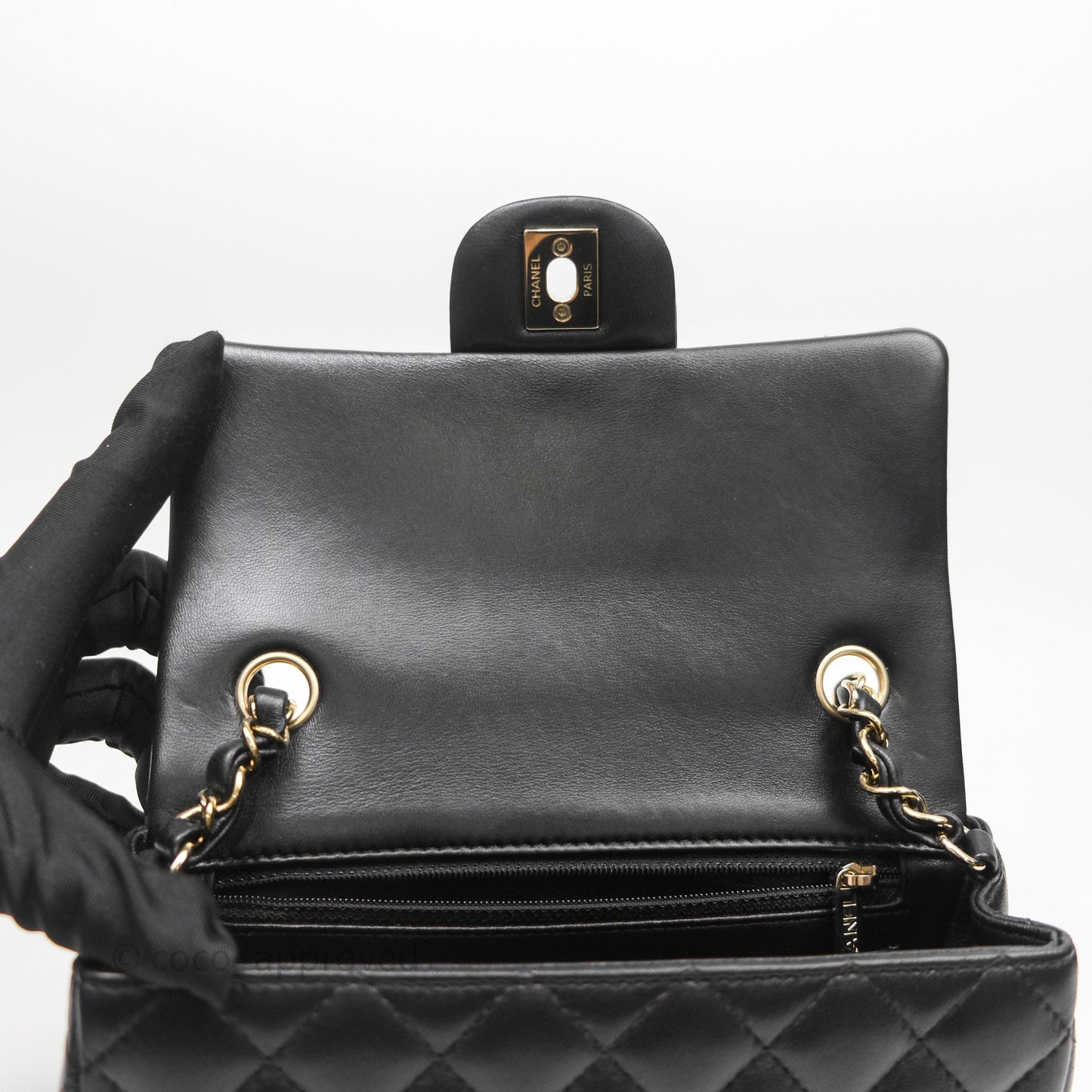 Chanel Mini Rectangular Black Lambskin Bag Gold Hardware