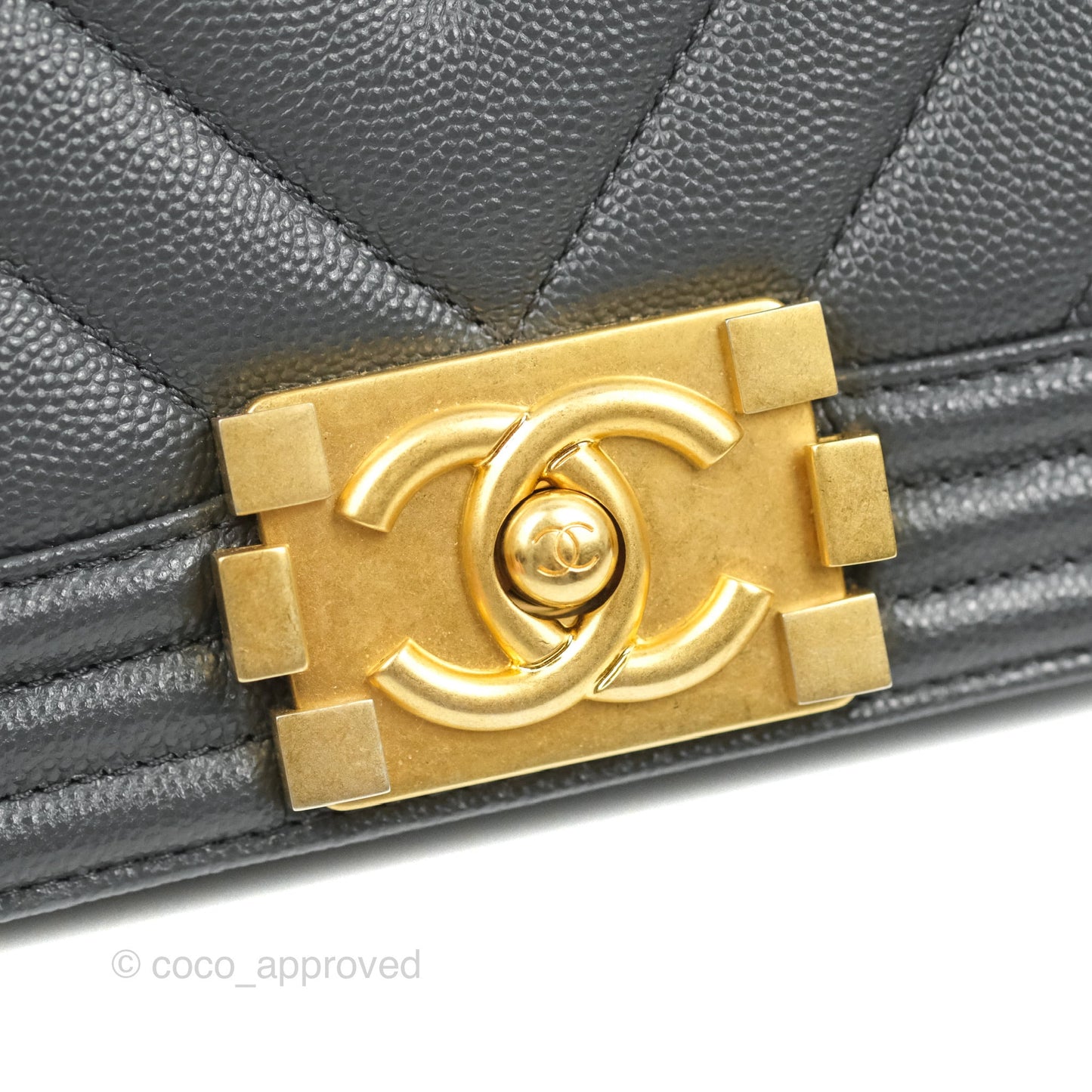 Chanel Chevron Medium Boy Dark Grey Caviar Aged Gold Hardware