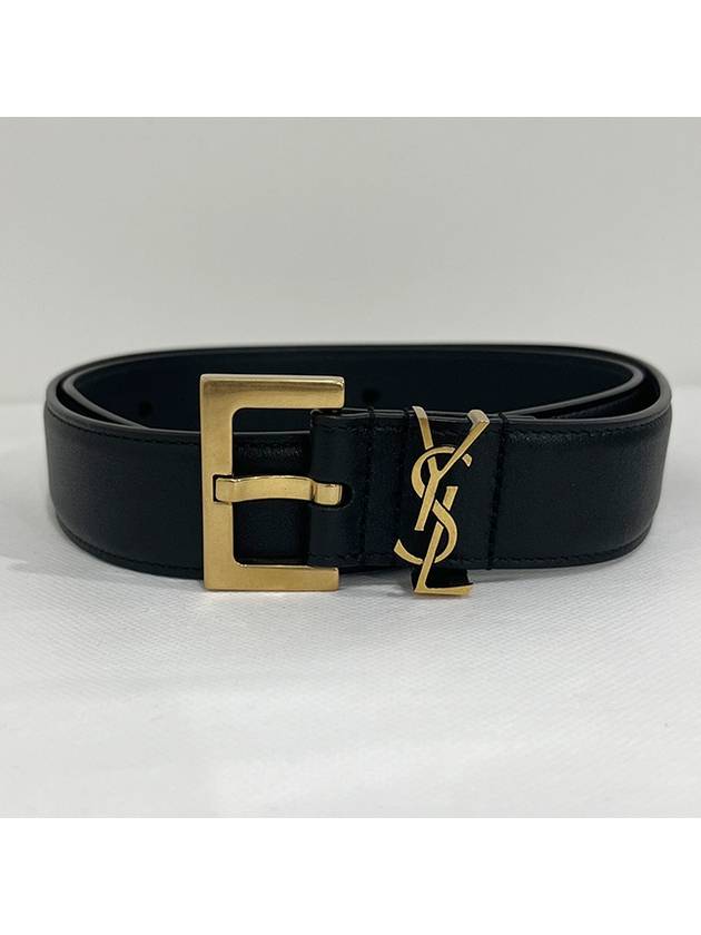 Luxury Saint Laurent Monogram Buckle Leather Belt Black
