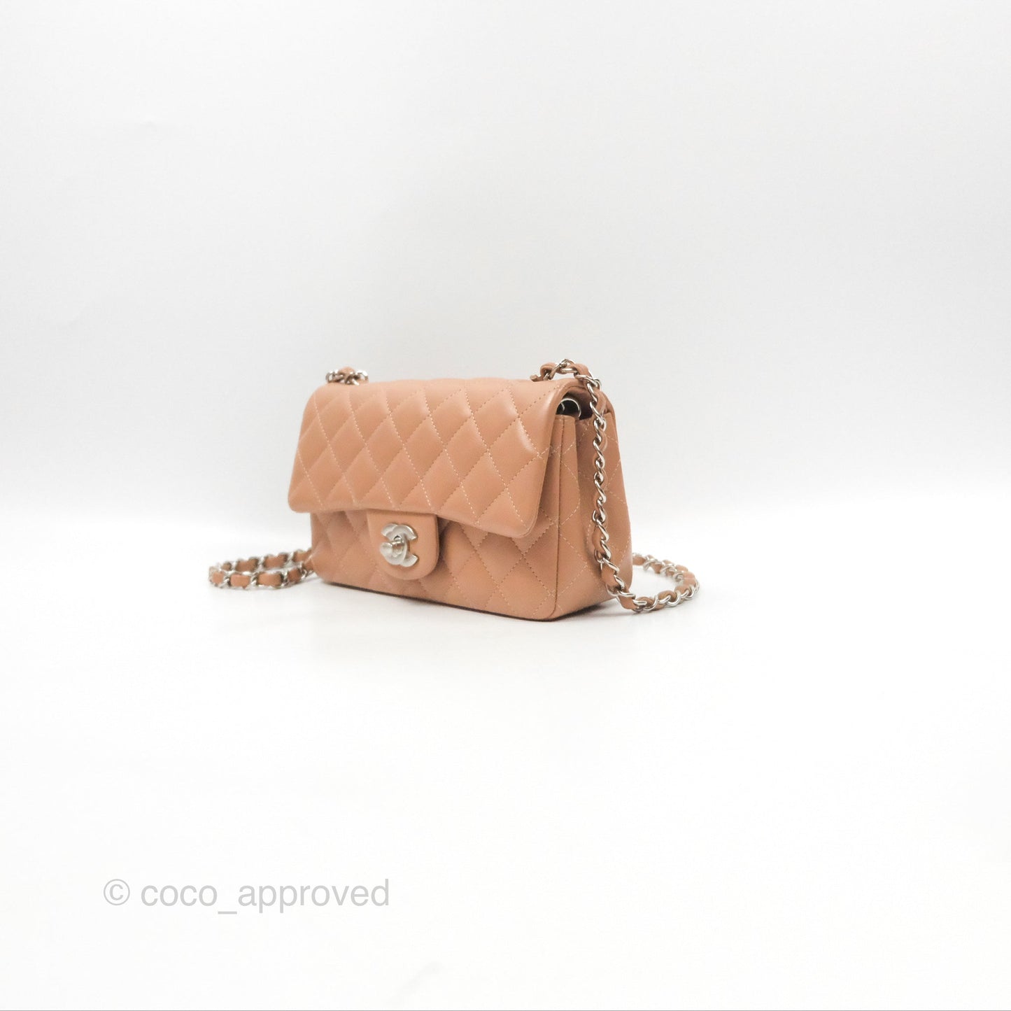 Chanel Mini Rectangular Quilted Beige Lambskin Silver Hardware
