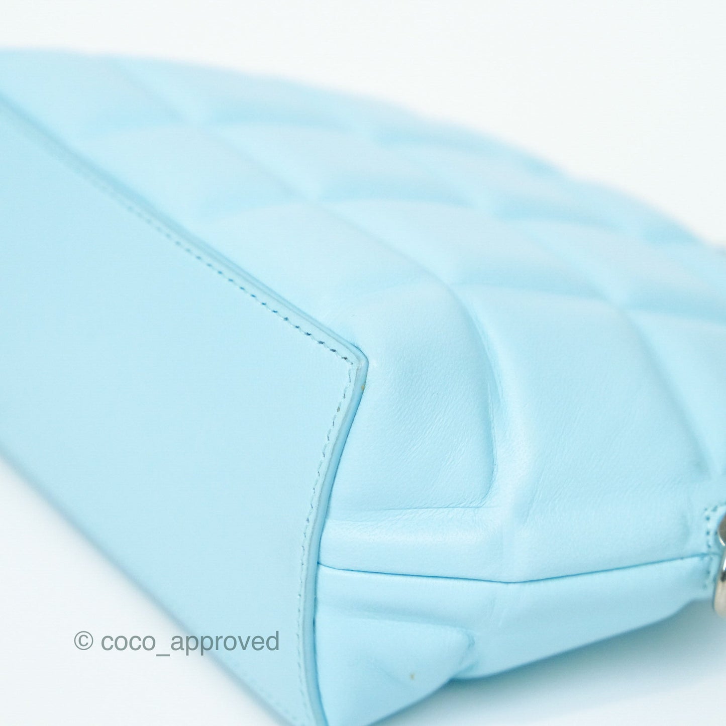 Bottega Veneta Mini Half Moon Bag Topazio Blue Nappa Lambskin Silver Hardware