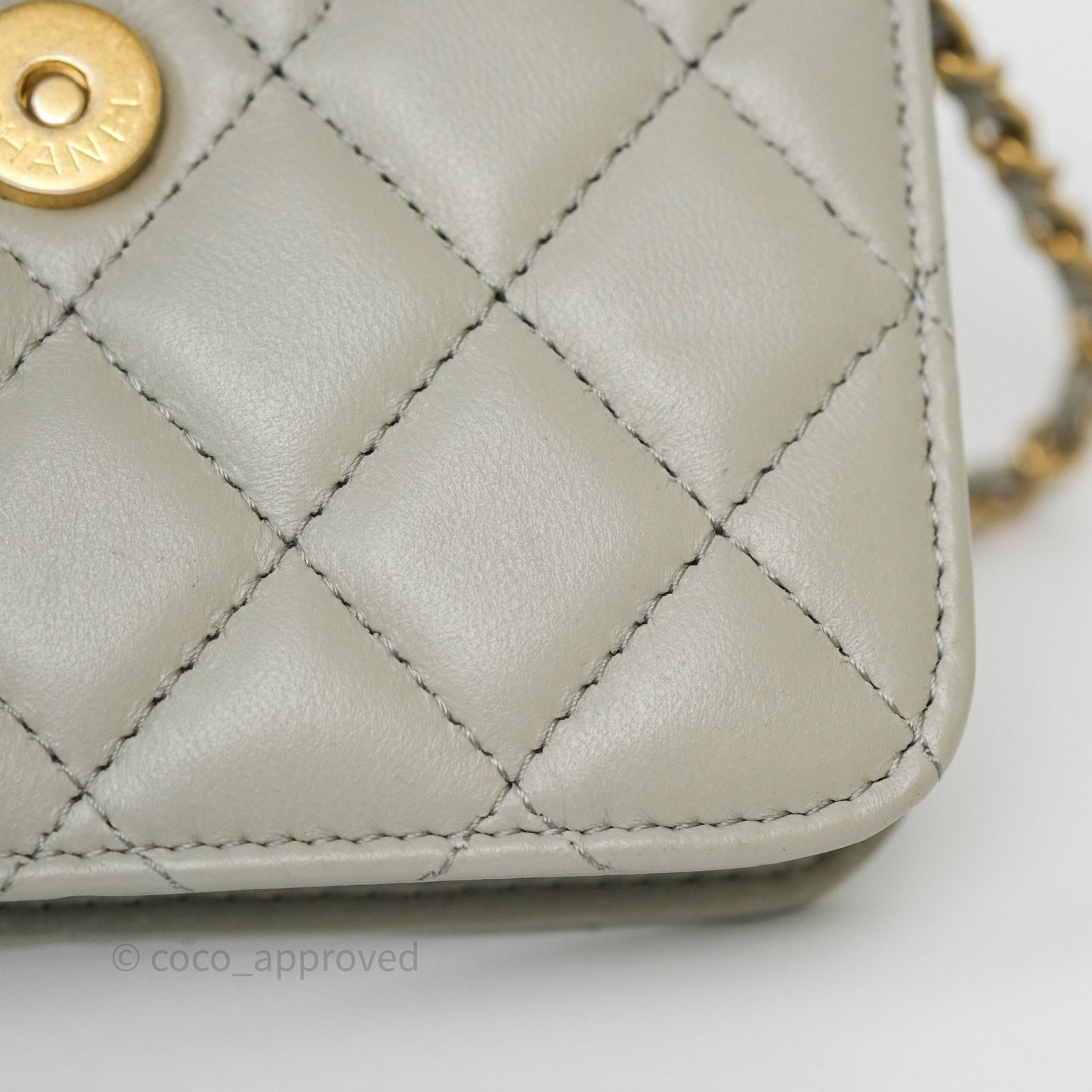 Chanel Pearl Crush Mini Clutch Belt Bag Grey Lambskin Aged Gold Hardware