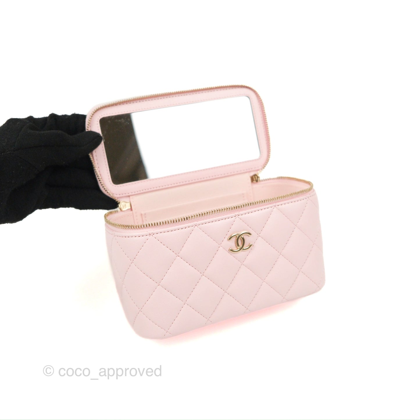 Chanel Vanity Rectangular Top Handle Pink Lambskin Gold Hardware