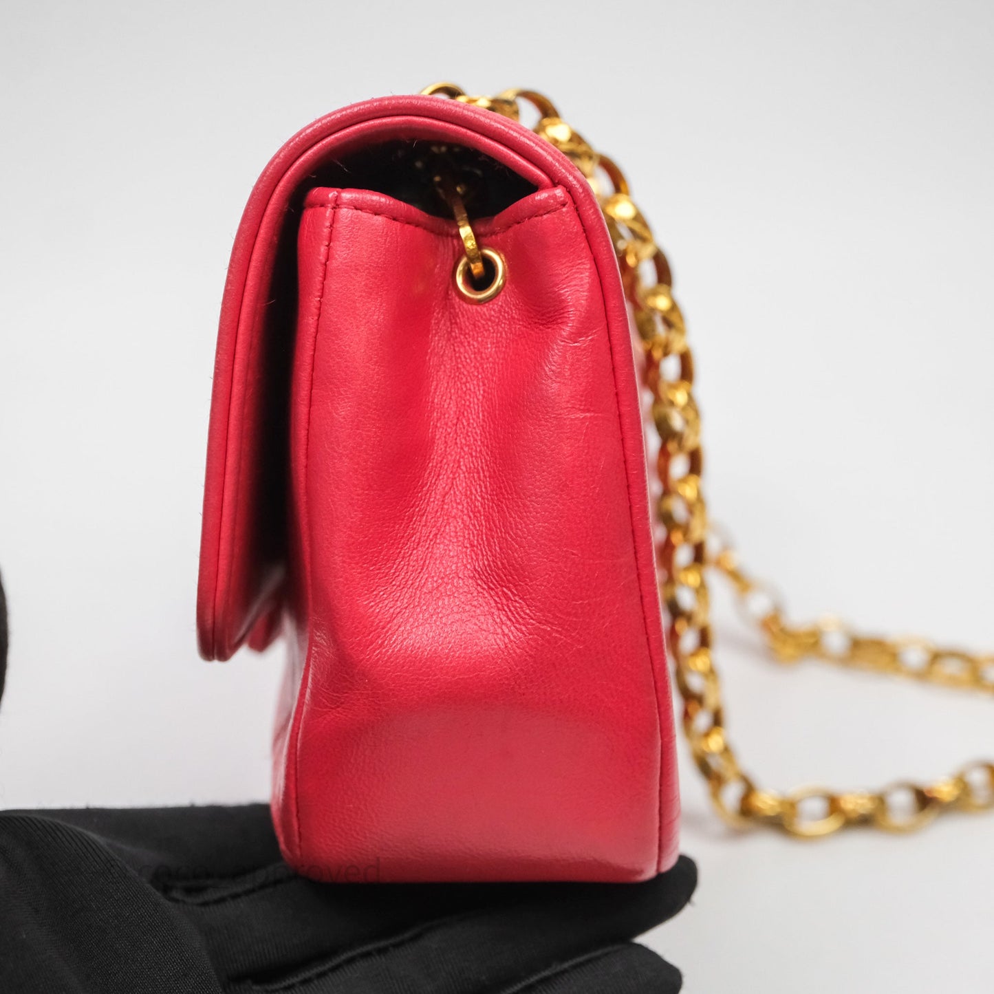 Chanel Vintage Mini Bijoux Chain Flap Bag Red Gold Hardware