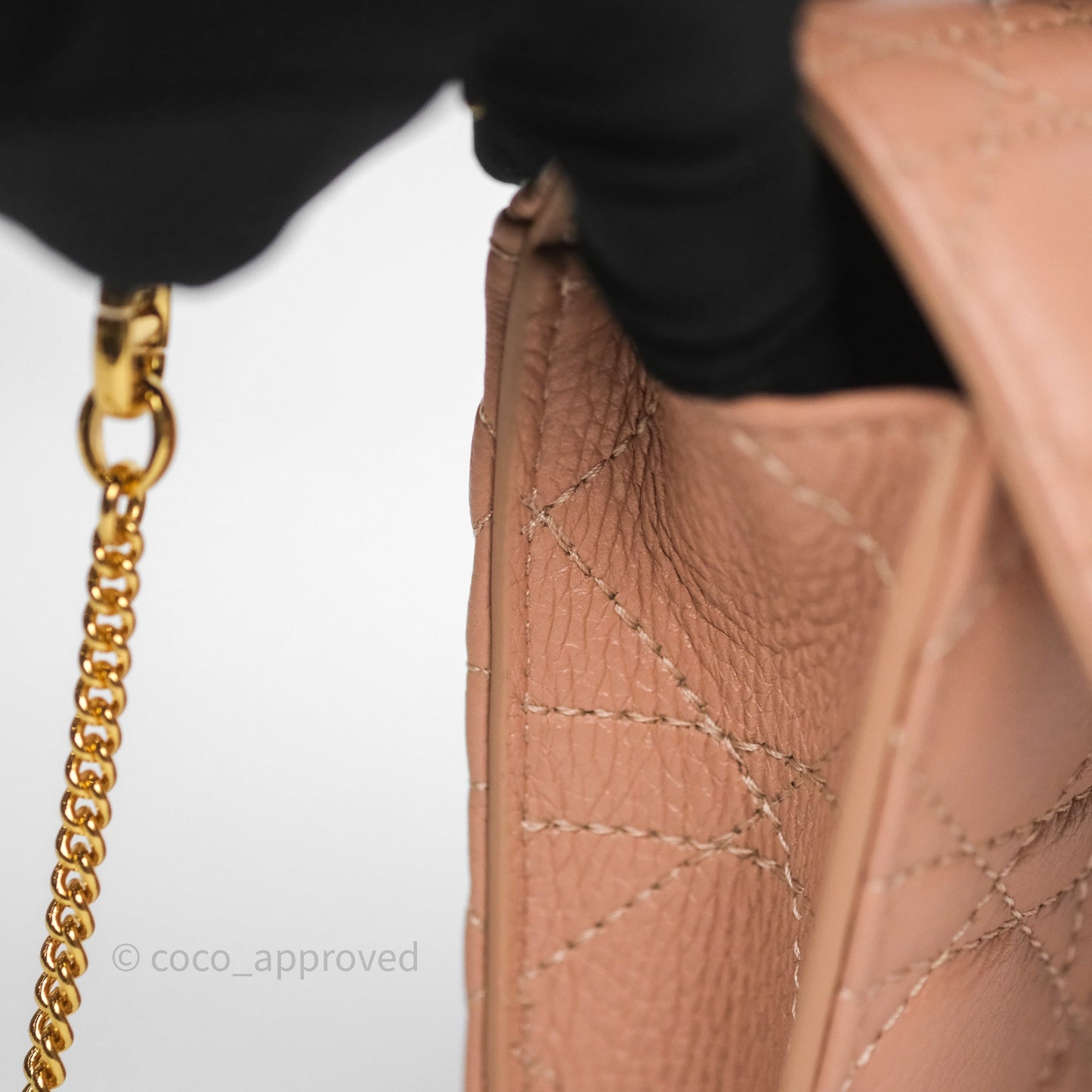 Christian Dior Caro Pouch with Chain In Supple Pink Cannage Calfskin