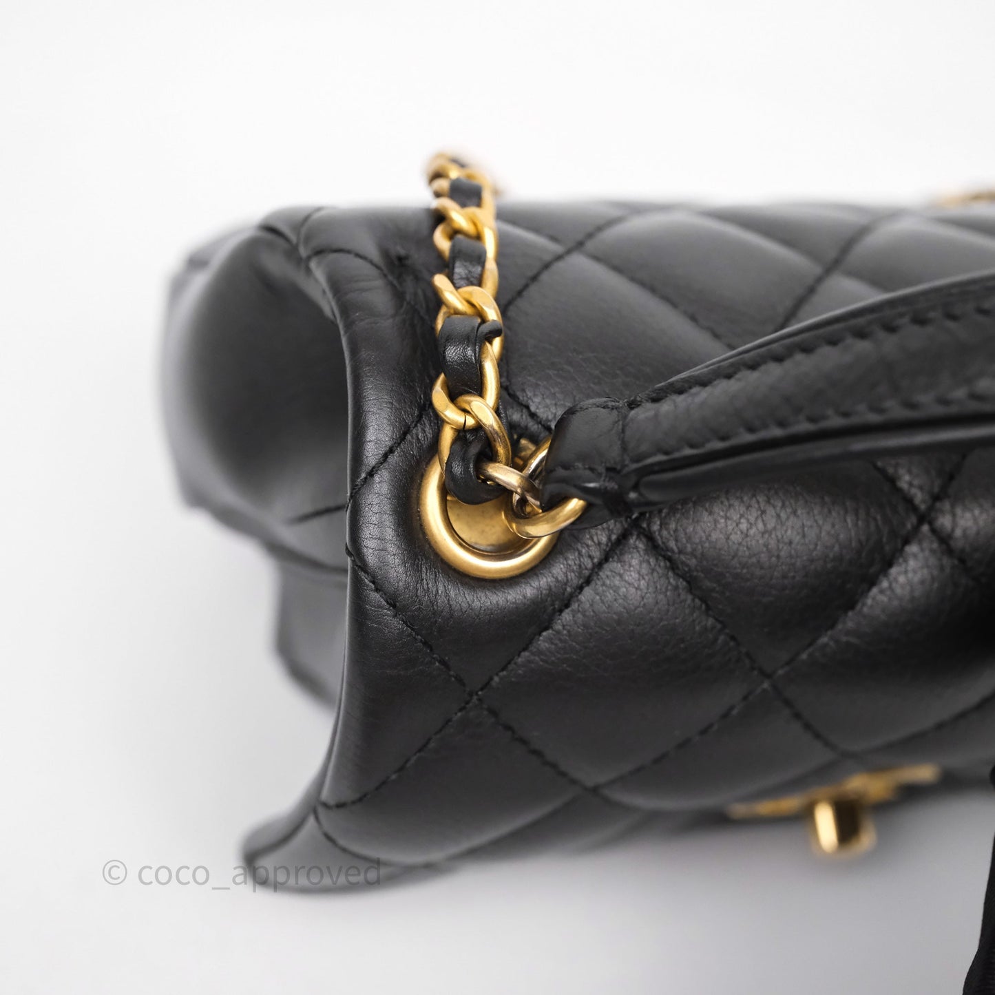Chanel Quilted Handle Flap Bag Black Calfskin Aged Gold Hardware