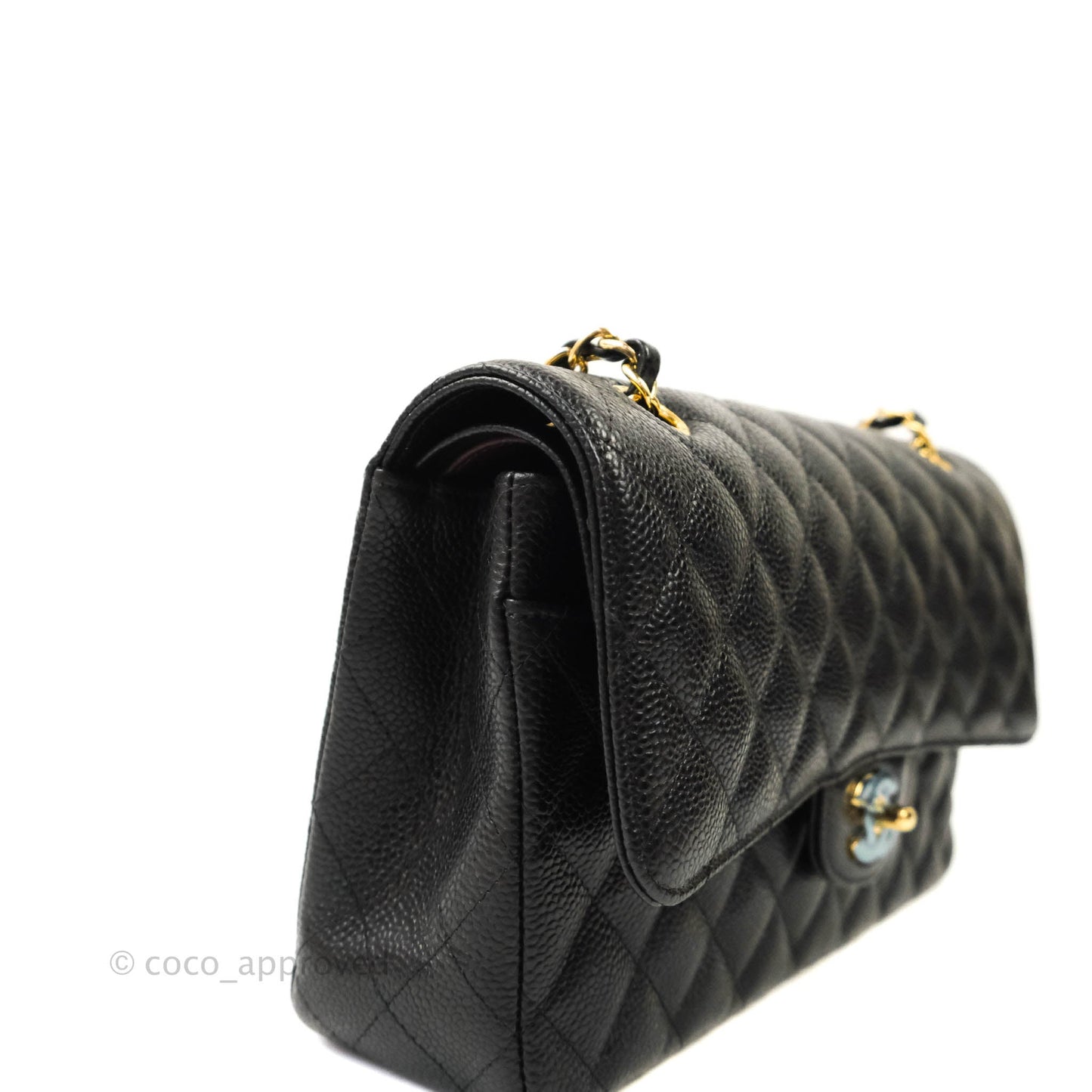 Chanel Quilted M/L Medium Double Flap Black Caviar Gold Hardware