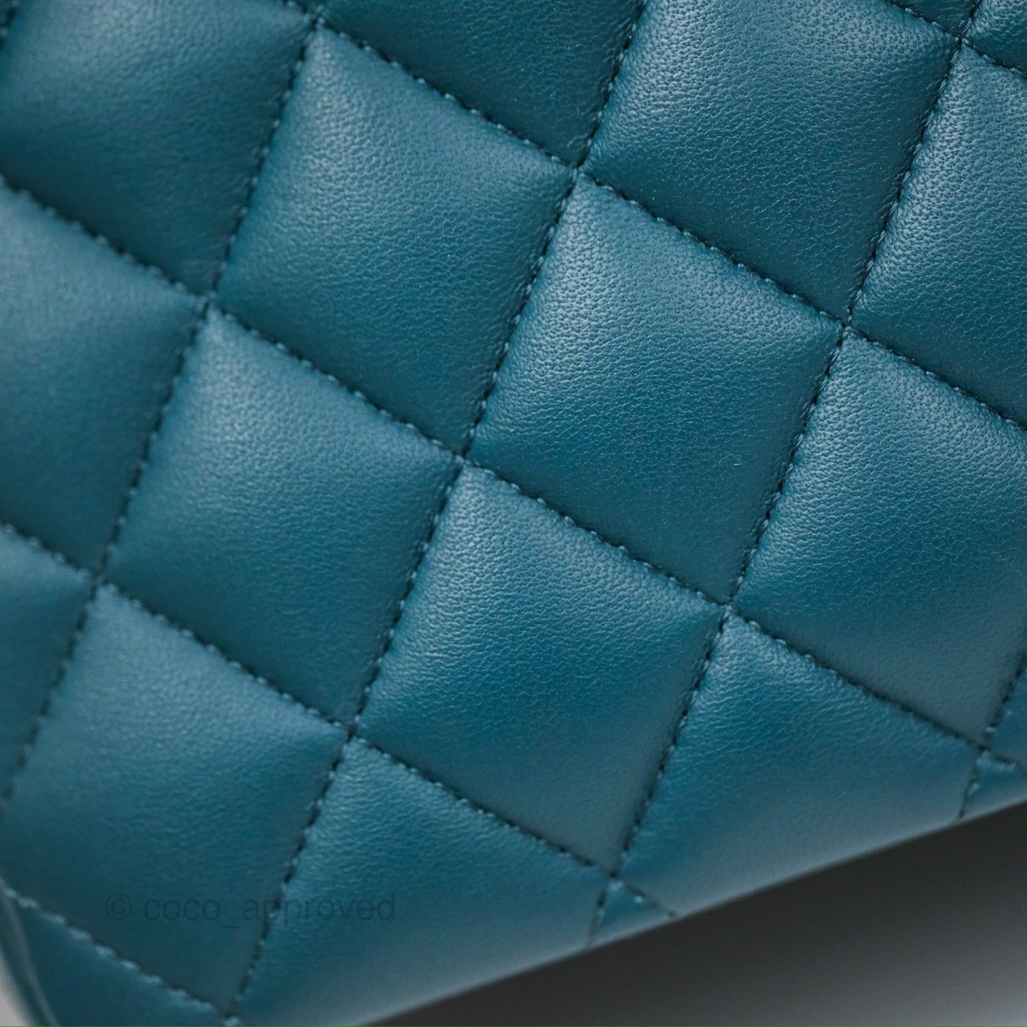 Chanel Classic M/L Medium Flap Quilted Teal Lambskin Silver Hardware