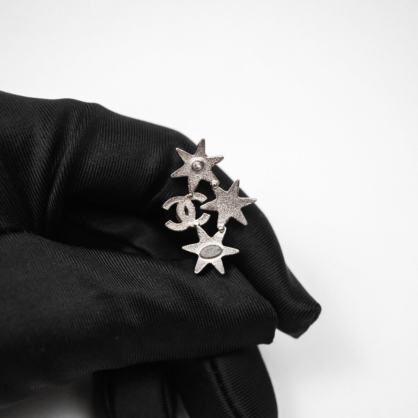 Chanel CC Crystals Star Earrings Silver Tone 16V