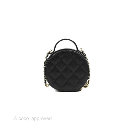 Chanel Mini Round Vanity Bag Handle With Care Black Caviar 22C