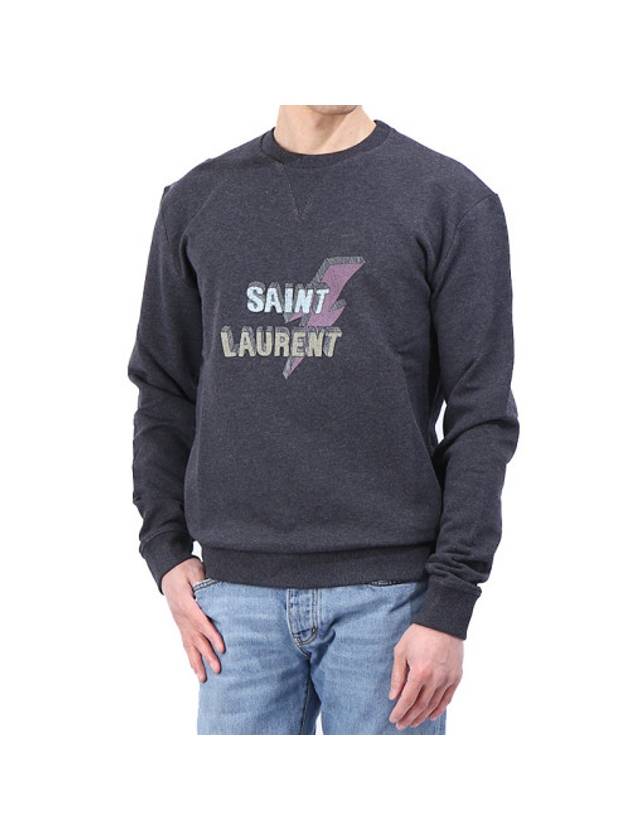 Luxury Saint Laurent Logo Print Cotton Sweatshirt Grey