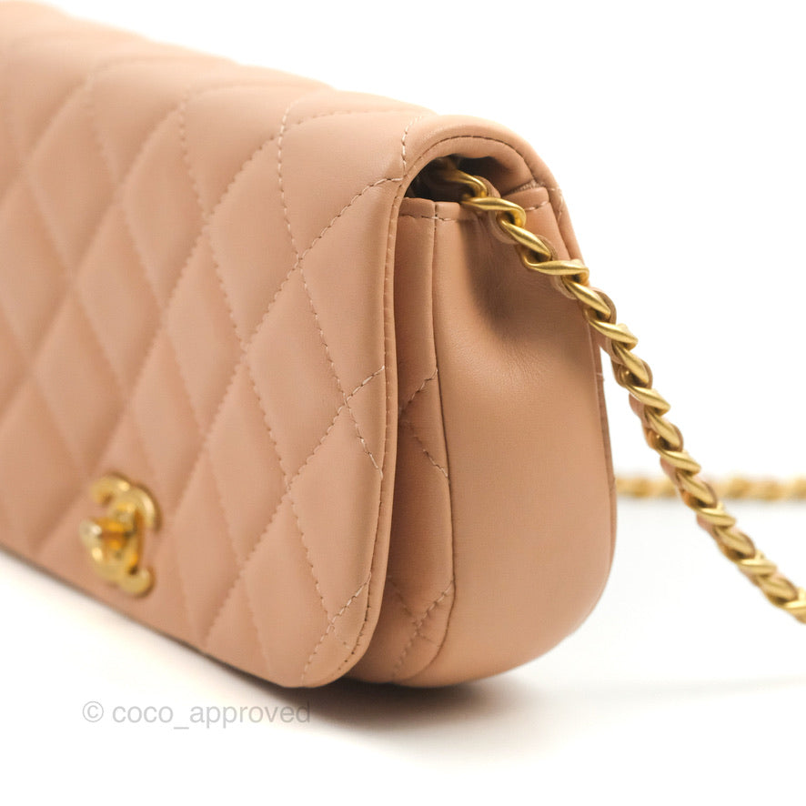 Chanel Clutch with Chain Beige Pink Calfskin Aged Gold Hardware