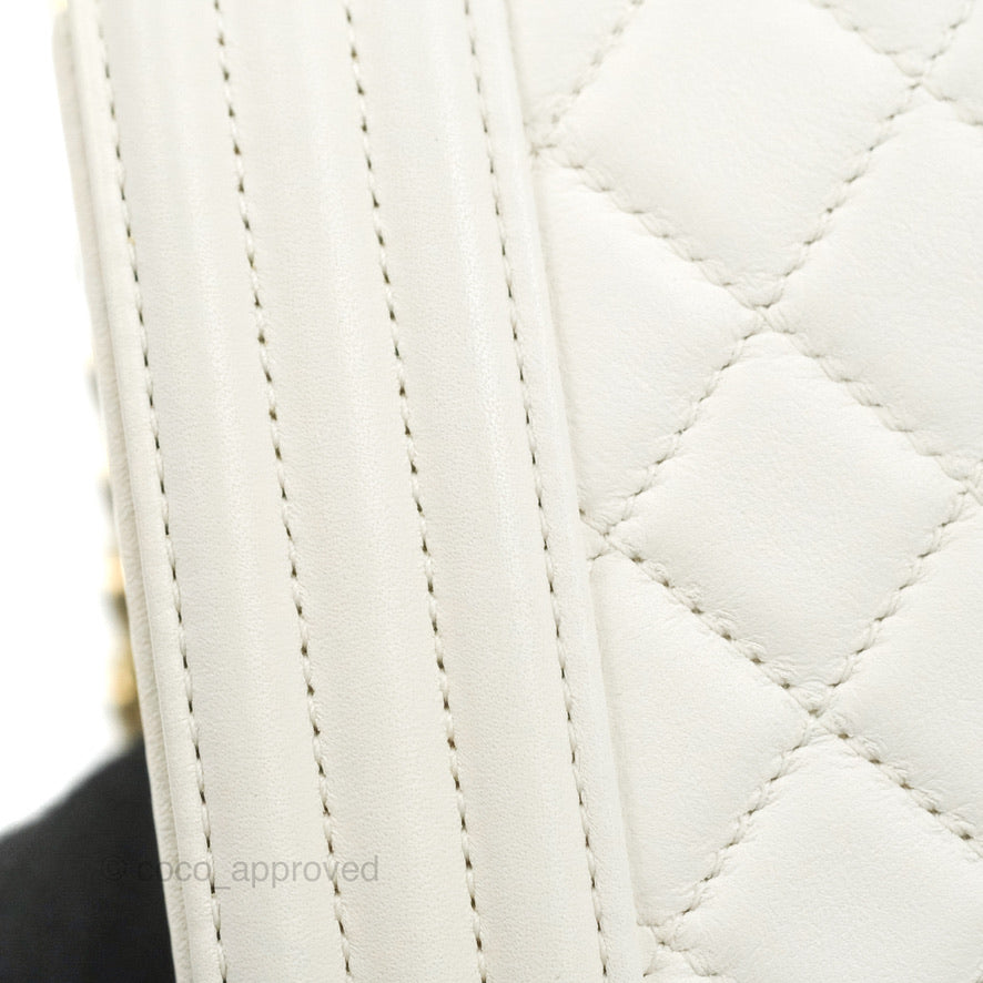Chanel Medium Boy Bag White Calfskin Gold Hardware