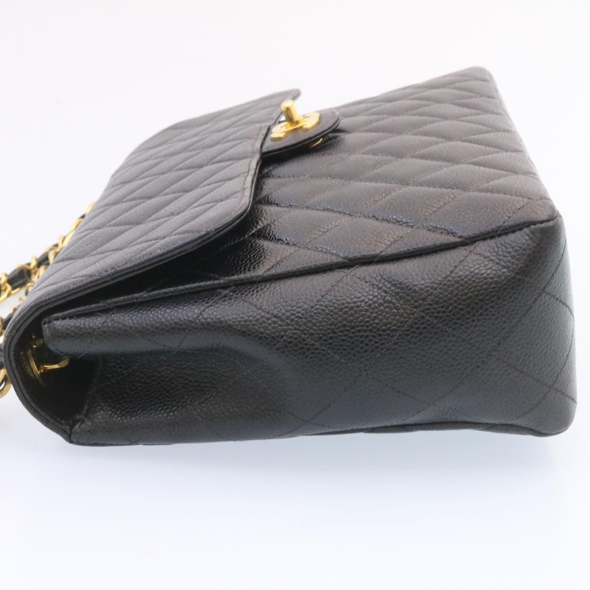 CHANEL Big Matelasse Flap Chain Shoulder Bag Caviar Skin Black Gold  25984A