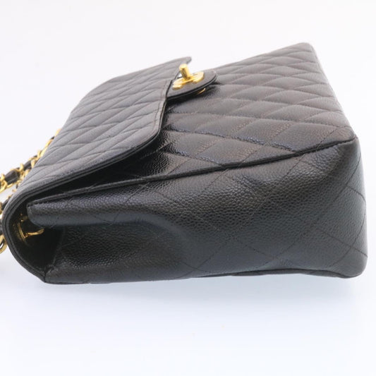 CHANEL Big Matelasse Flap Chain Shoulder Bag Caviar Skin Black Gold  25984A