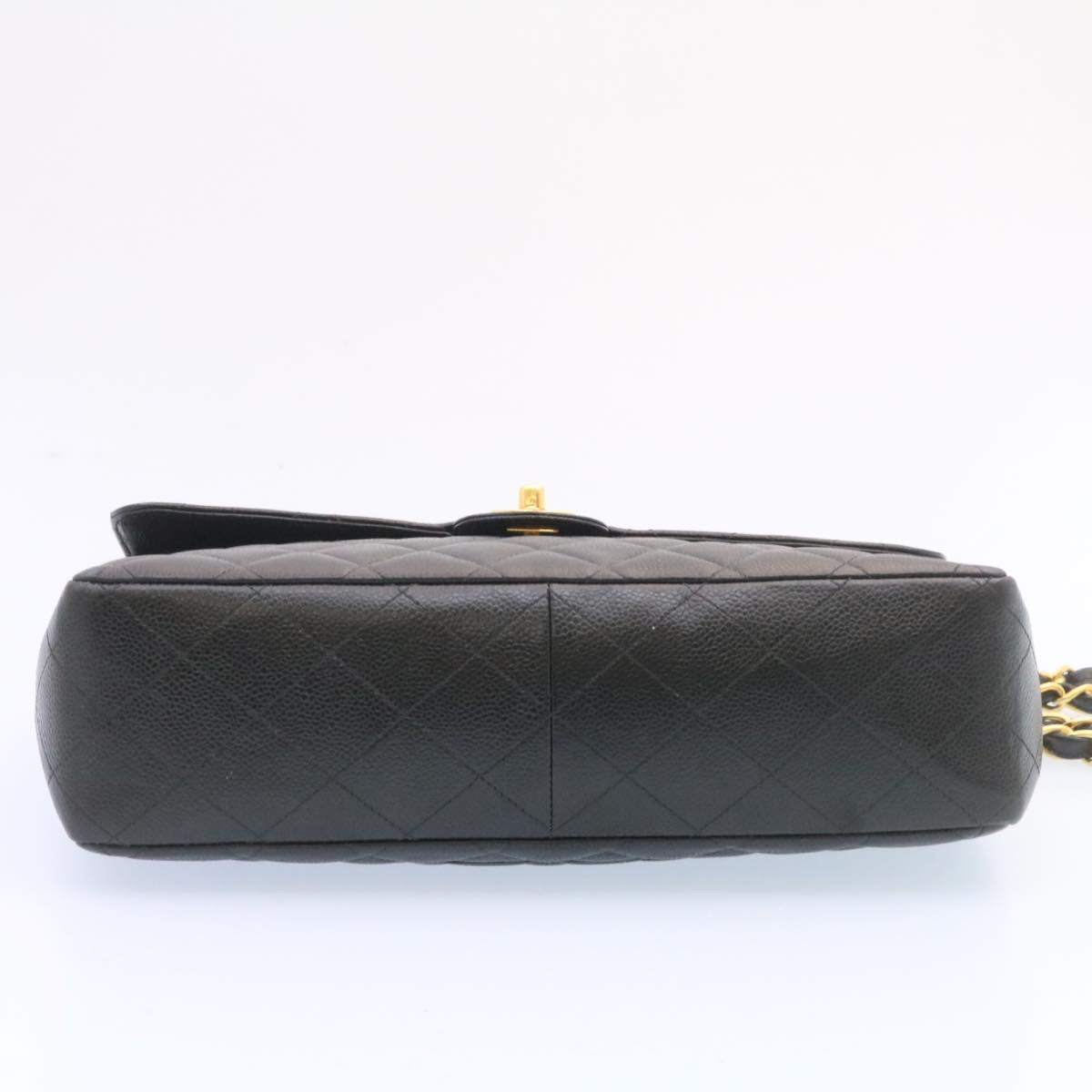 CHANEL Big Matelasse Flap Chain Shoulder Bag Caviar Skin Black Gold  25984A