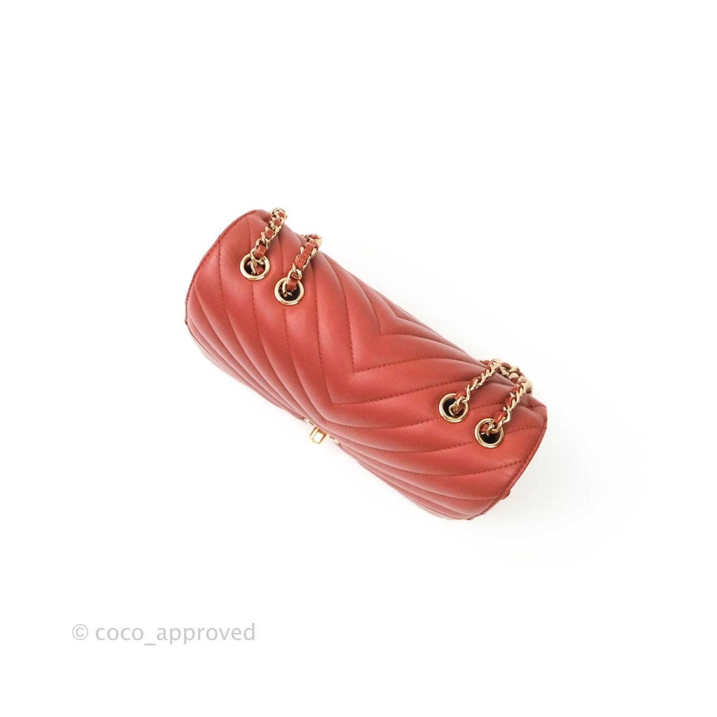 Chanel Small Statement Chevron Flap Bag Red Lambskin Gold Hardware