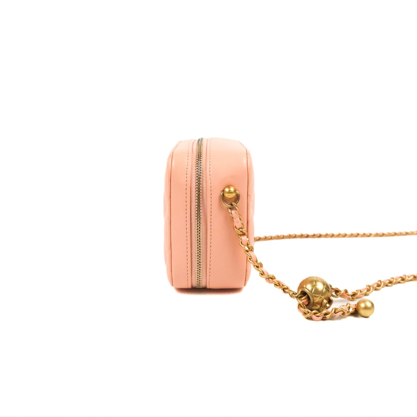 Chanel Mini Pearl Crush Quilted Camera Case Orange Blair Lambskin Aged Gold Hardware