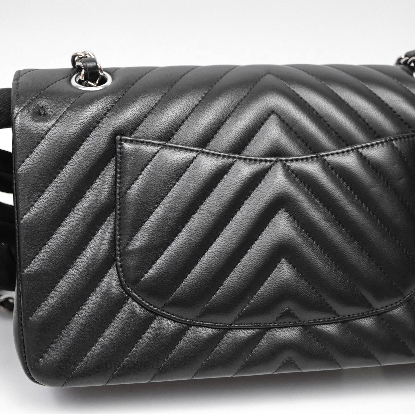 Chanel Classic M/L Medium Flap Chevron Black Lambskin Silver Hardware