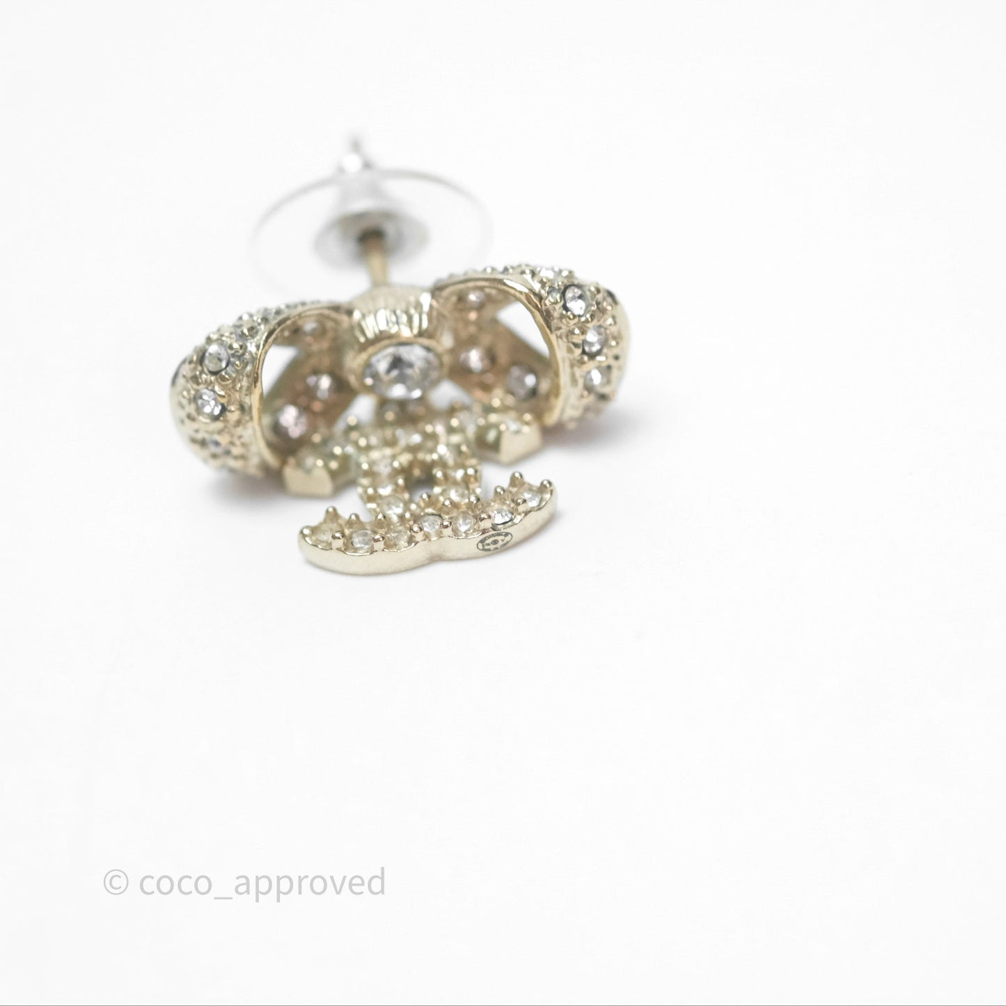 Chanel Crystal CC Bow Knot Earrings Gold Tone