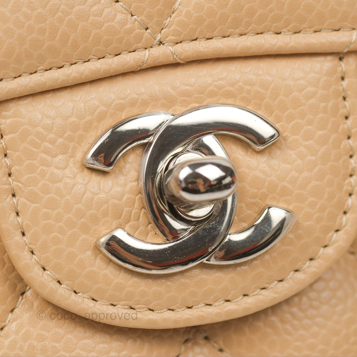 Chanel Classic M/L Medium Flap Quilted Beige Caviar Silver Hardware