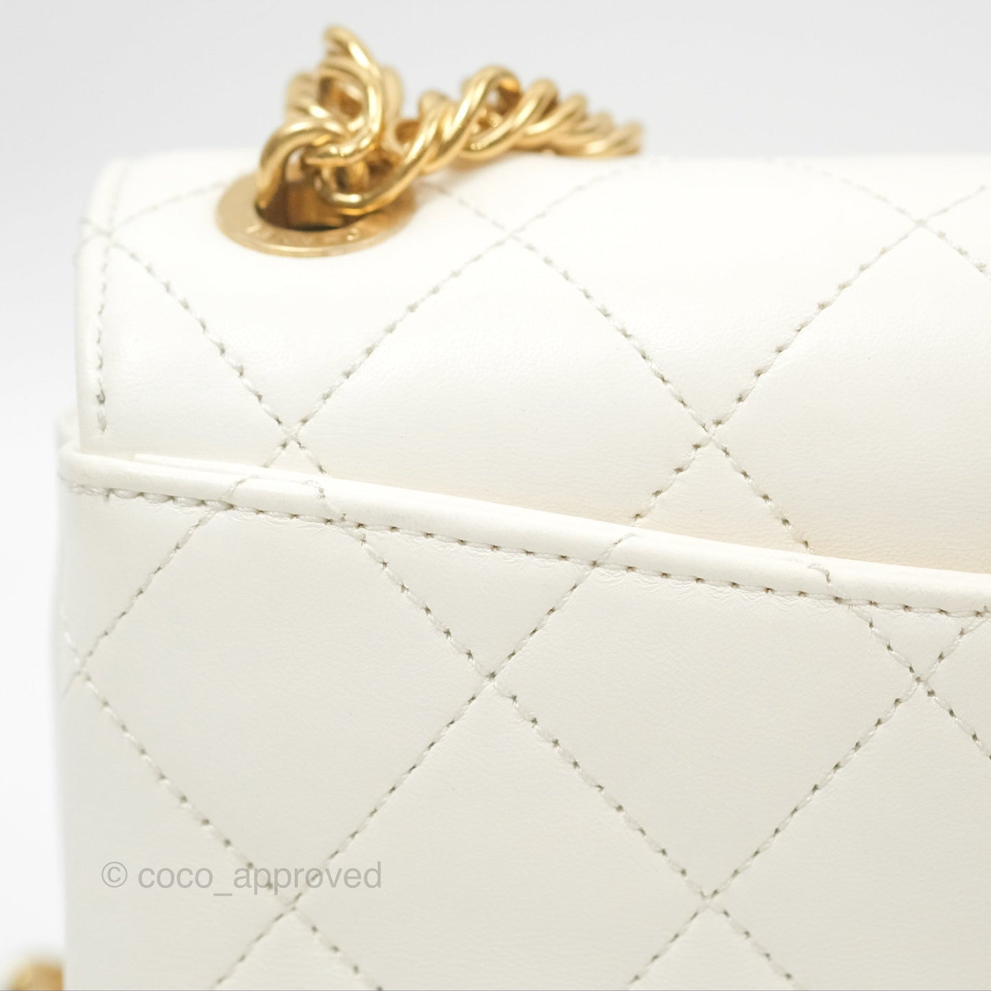Chanel Mini Flap Bag with Enamel Charm Chain White Lambskin Gold Hardware