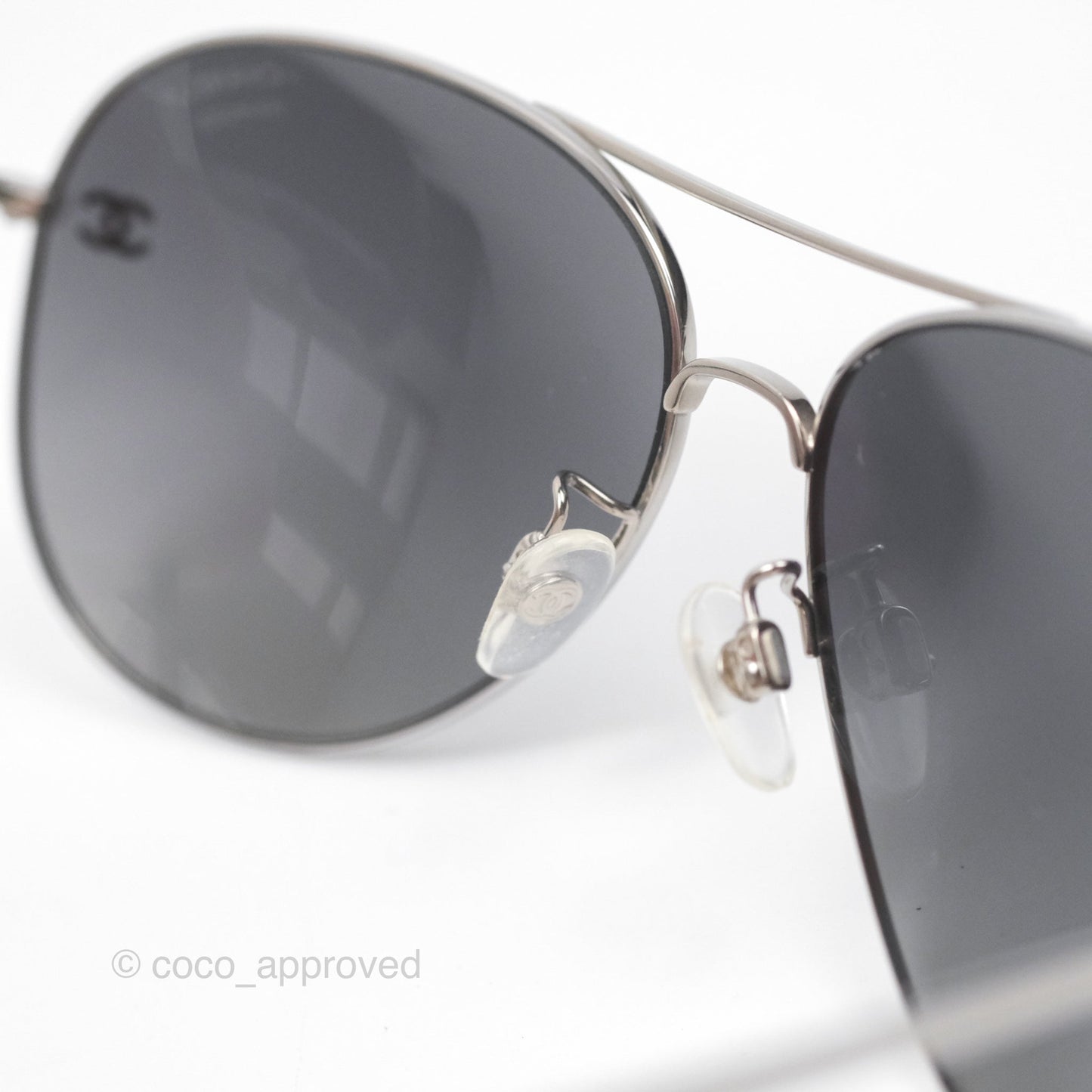 Chanel 4189 Pilot Sunglasses in Titanium and Calfskin Grey Lense