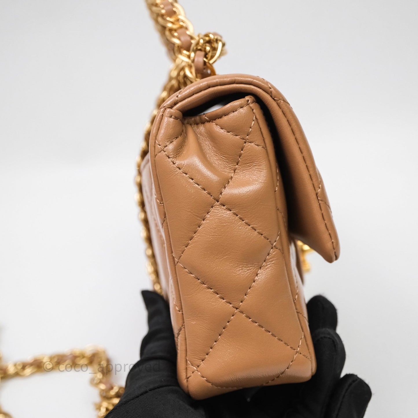 Chanel Top Handle Flap Bag Beige Lambskin Gold Hardware
