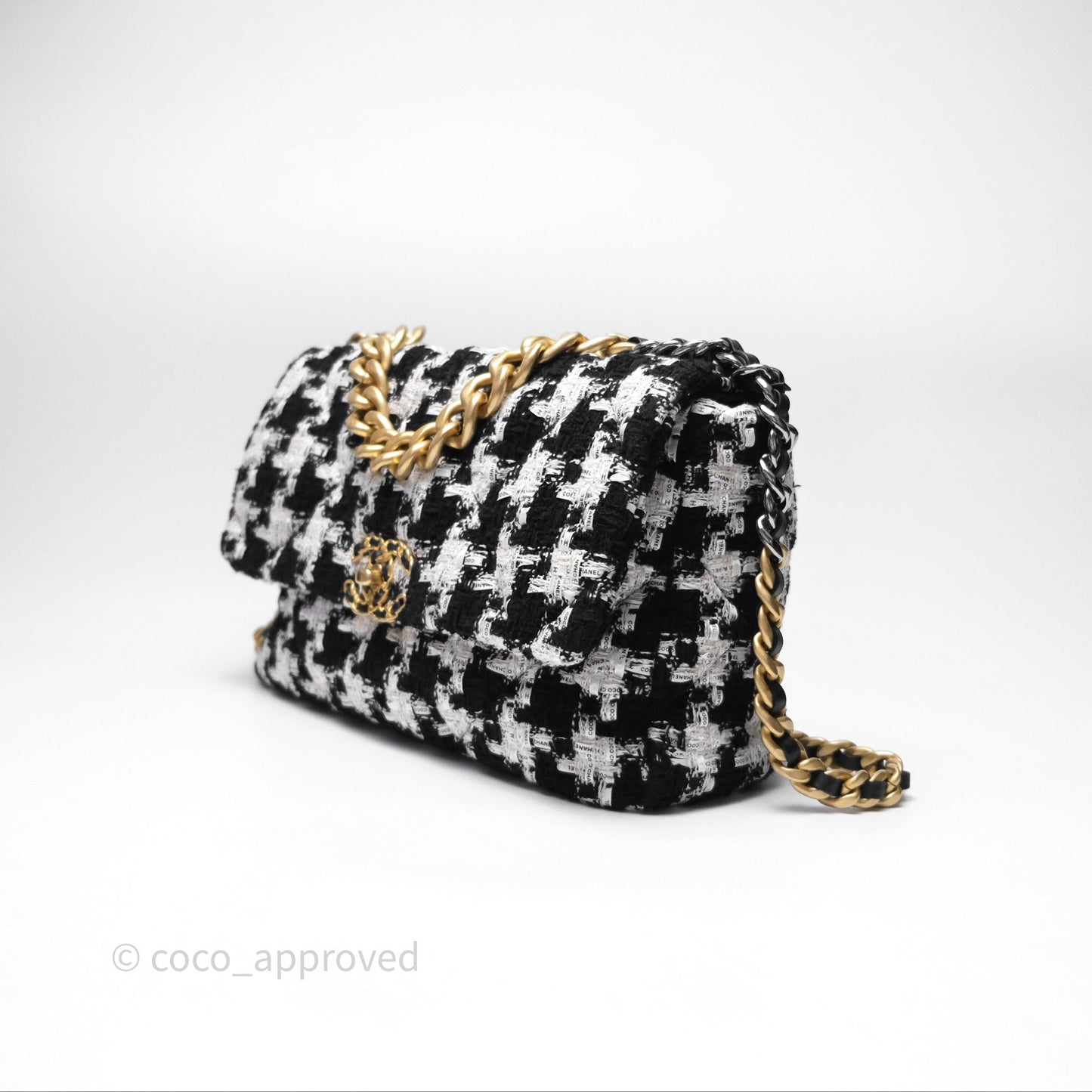 Chanel 19 Medium Tweed White Ribbon Mixed Hardware