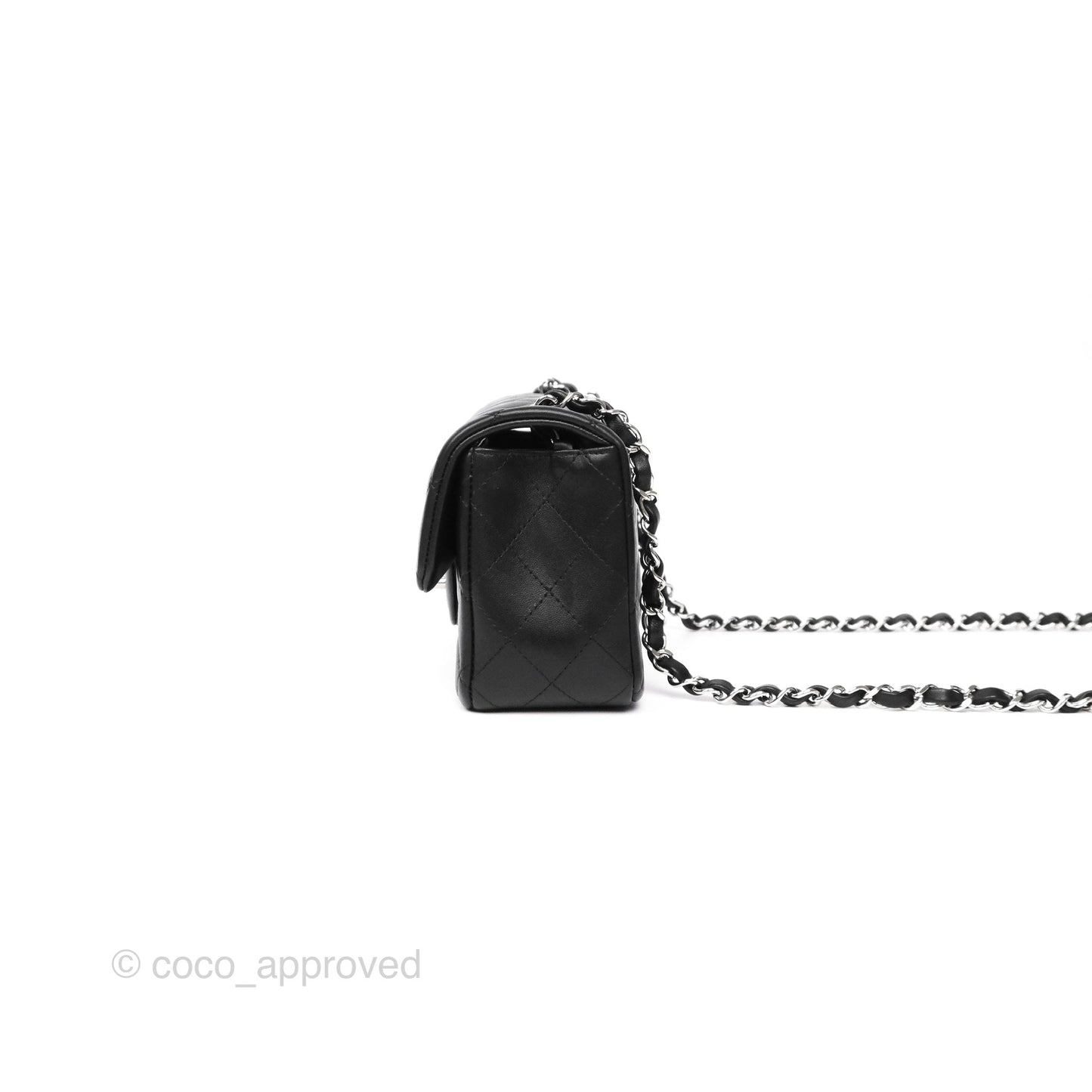 Chanel Quilted Mini Rectangular Flap Black Lambskin Silver Hardware