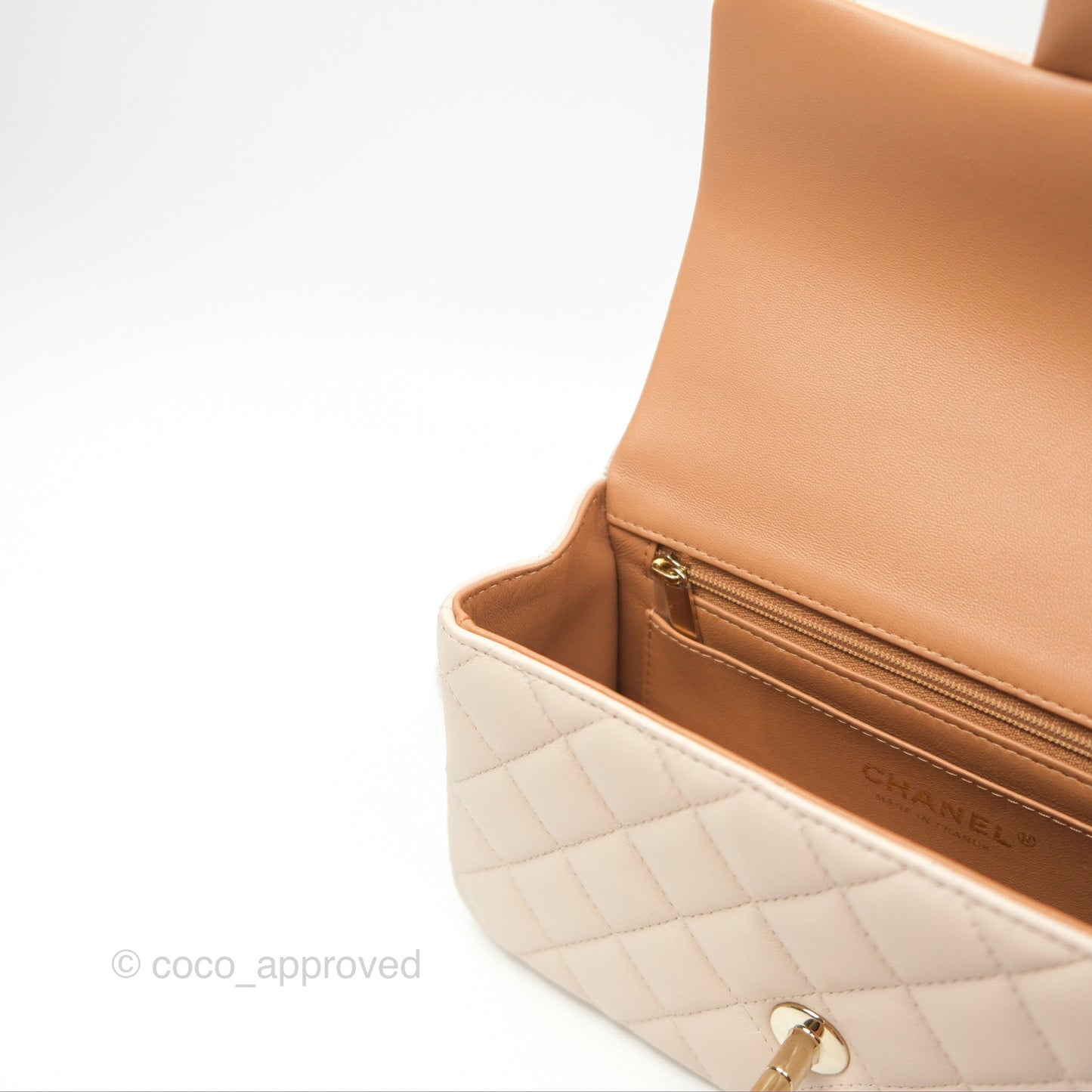Chanel Top Handle Mini Rectangular Flap Bag Ecru/Beige Lambskin Gold Hardware 23P