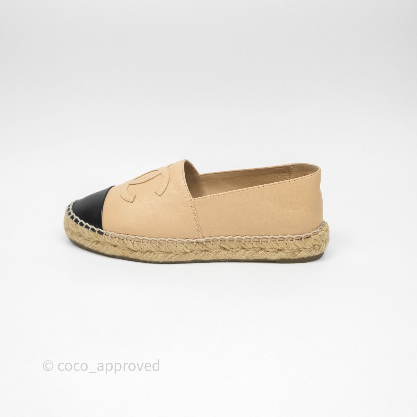 Chanel CC Espadrilles Beige Black Lambskin Size 36