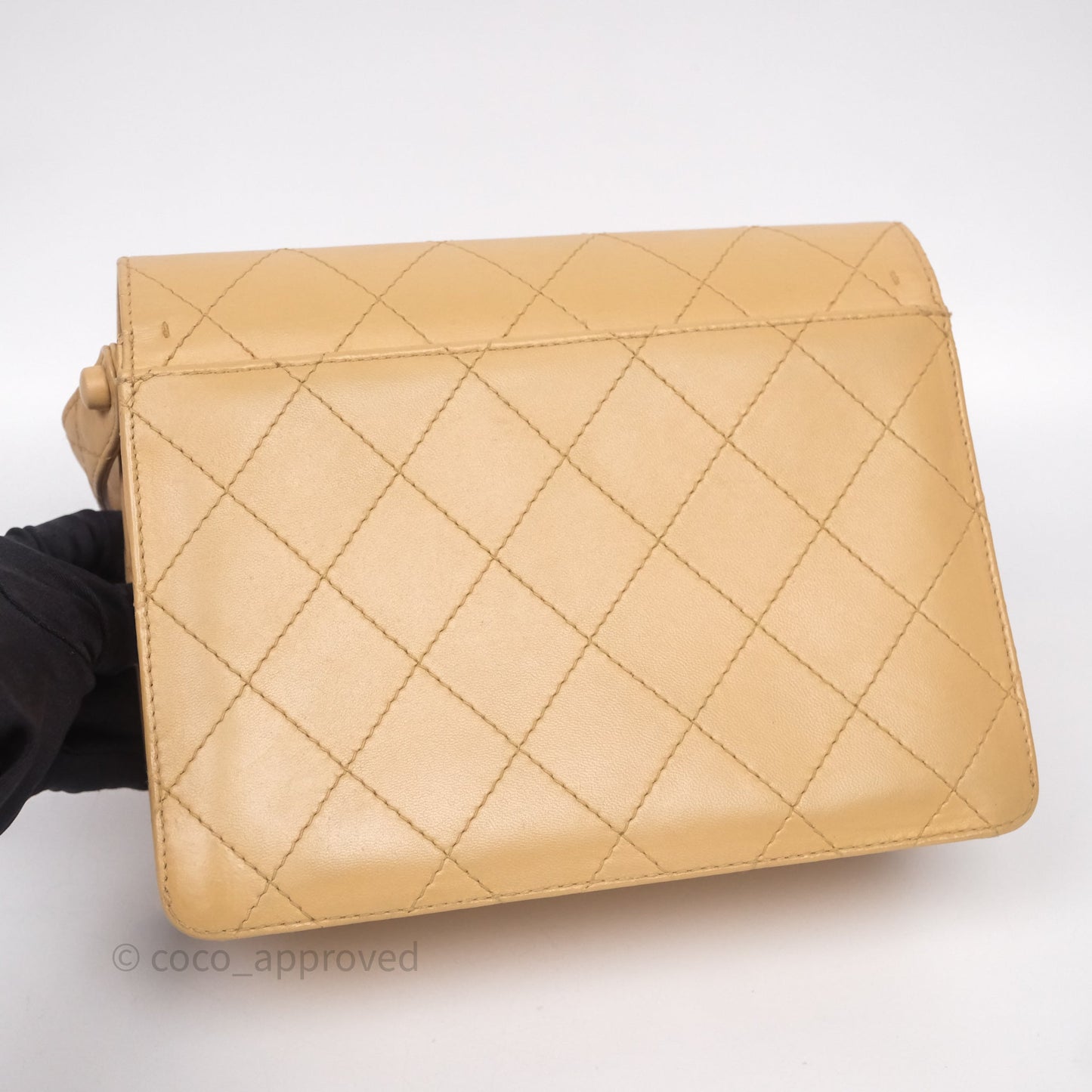 Chanel Vintage Quilted Kelly Shoulder Bag Beige Silver Hardware