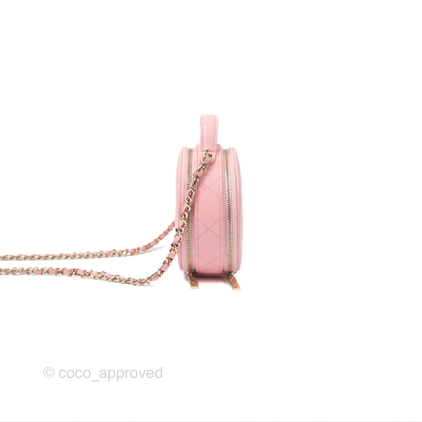 Chanel Mini Round Vanity Bag Handle With Care Pink Caviar 22C