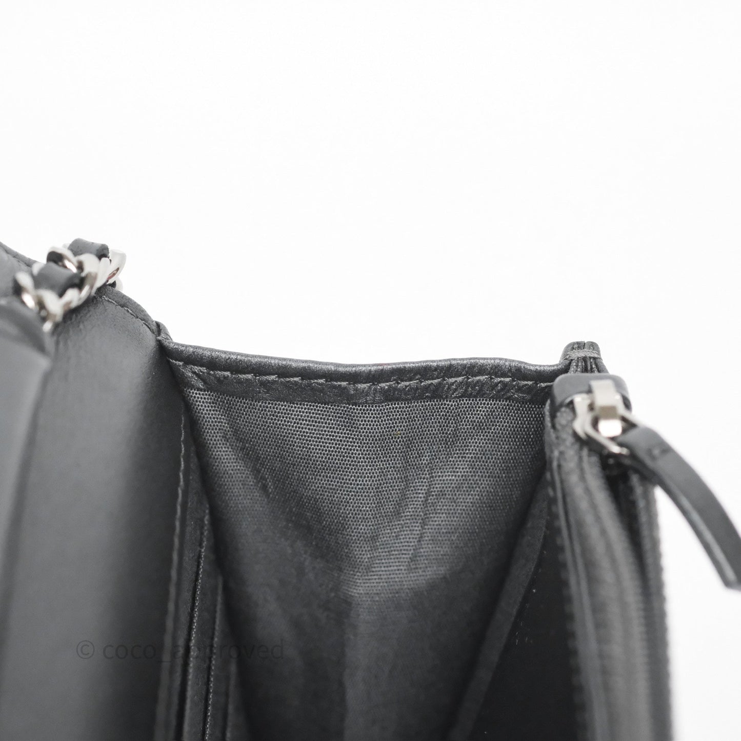 Chanel Tassel Charm Wallet On Chain WOC Iridescent Dark Silver Aged Calfskin