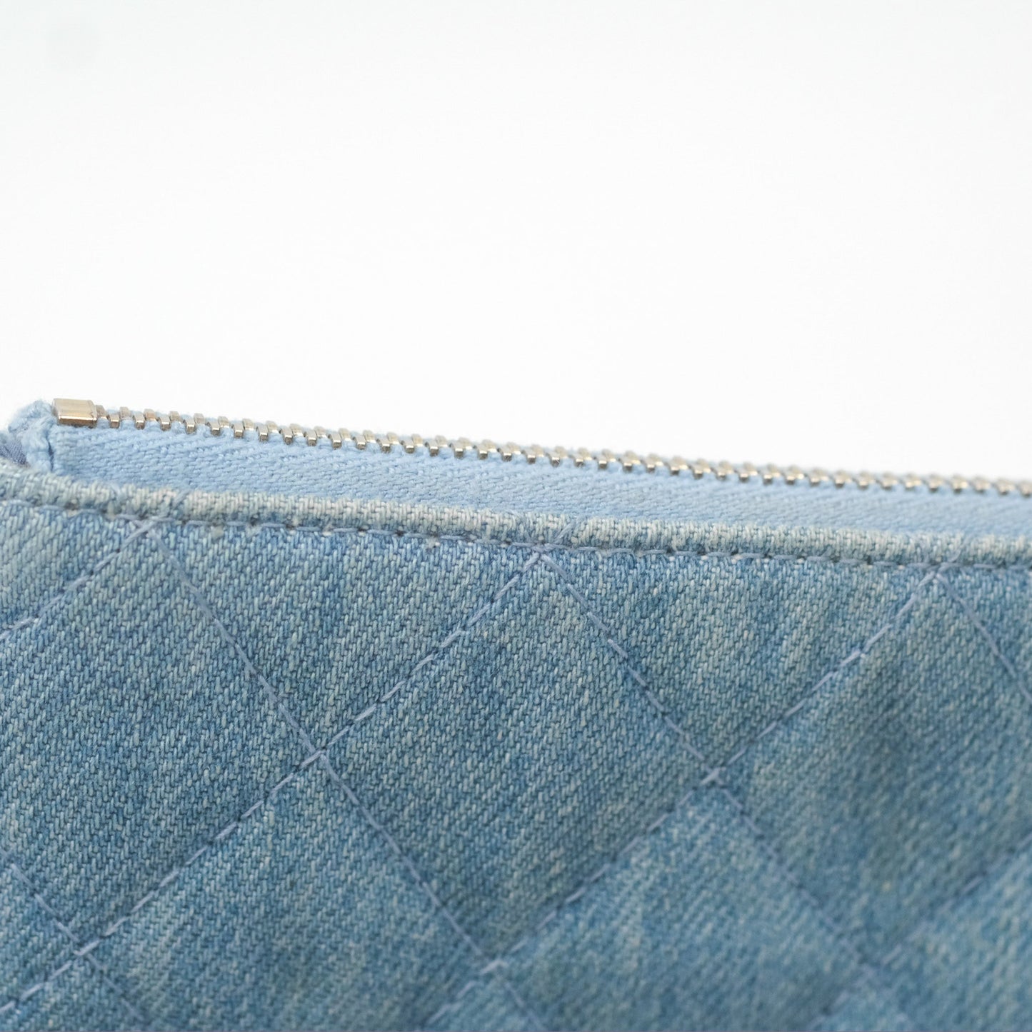 Chanel Mini Reissue O Case Quilted Light Blue Denim Aged Gold Hardware