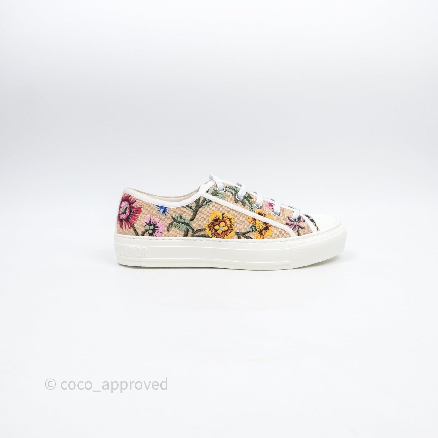 Dior Walk'n'Dior Sneakers Beige Floral Embroidered Canvas Size 37