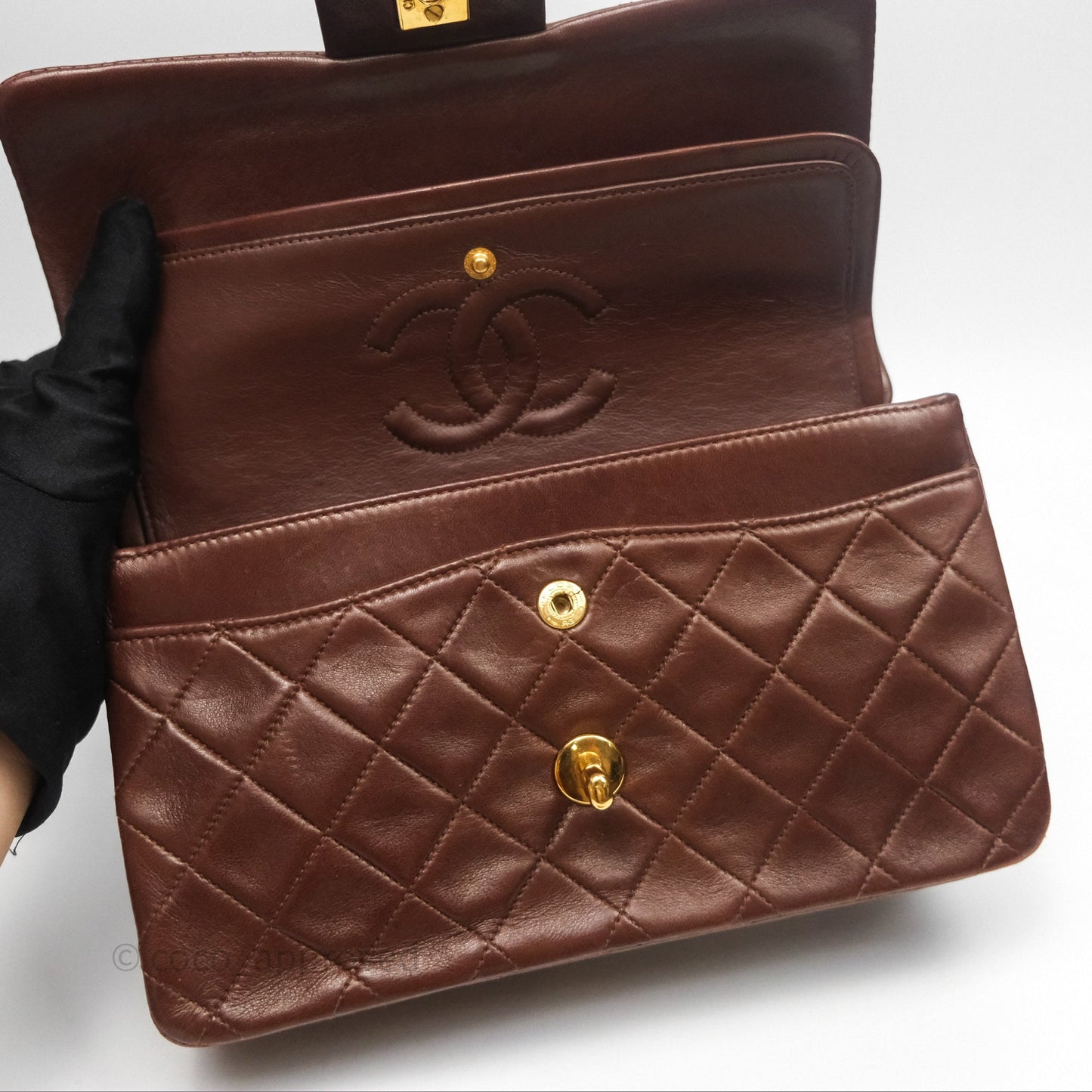 Chanel Vintage Small Classic Flap Brown Lambskin 24K Gold Hardware