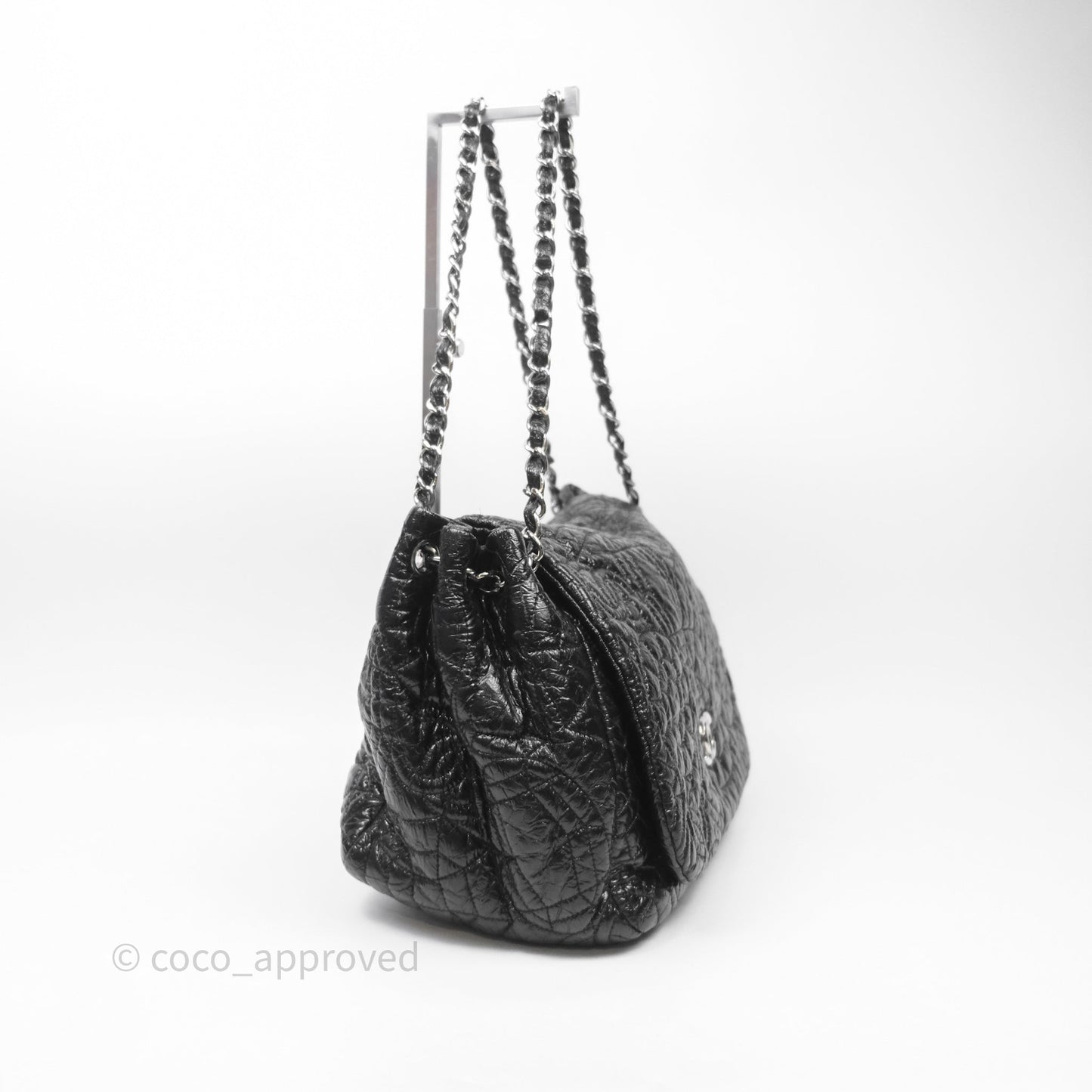 Chanel Black Vinyl Graphic Edge Flap Bag Silver Hardware⁣⁣