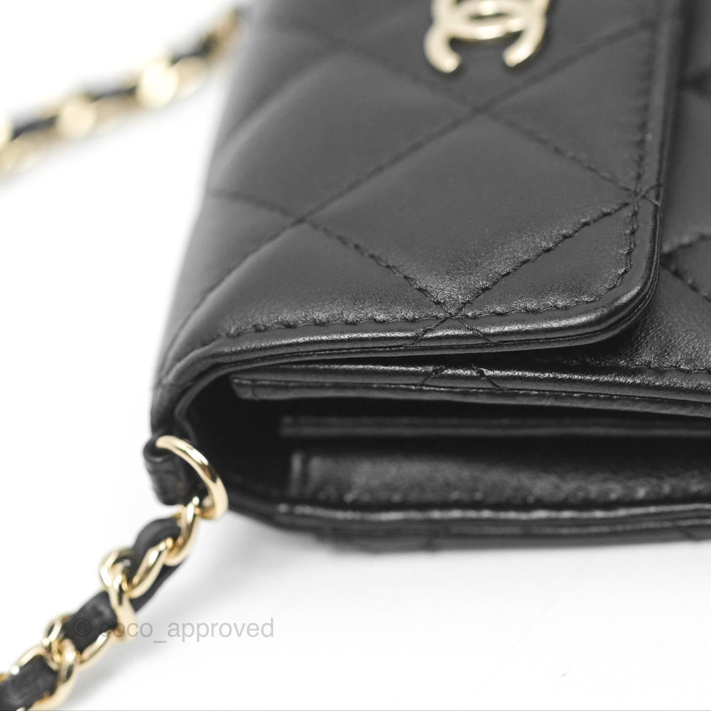 Chanel Mini Clutch With Pearl Chain Black Lambskin Gold Hardware
