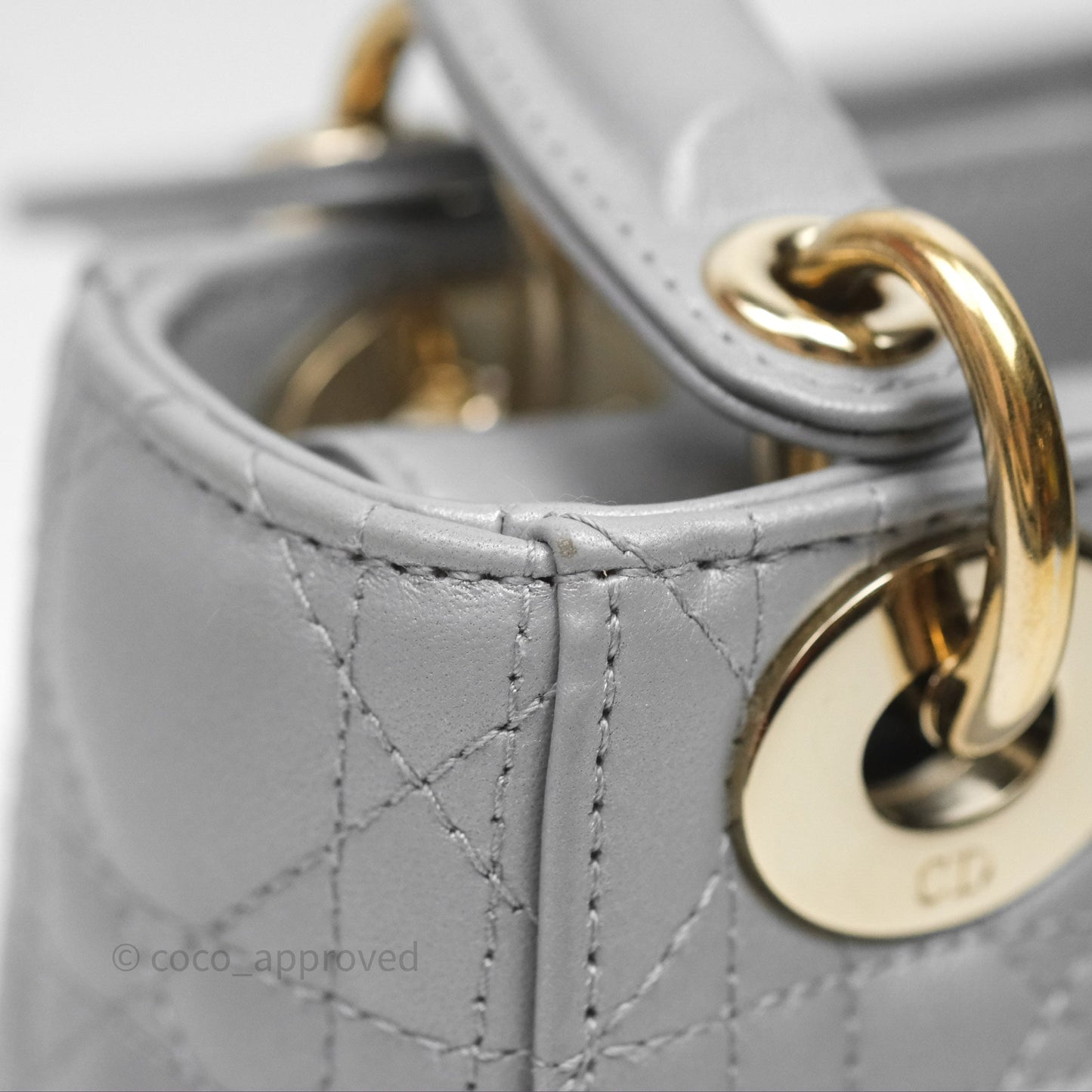 Christian Dior Mini Lady Dior Iridescent Grey Lambskin Cannage Gold Hardware