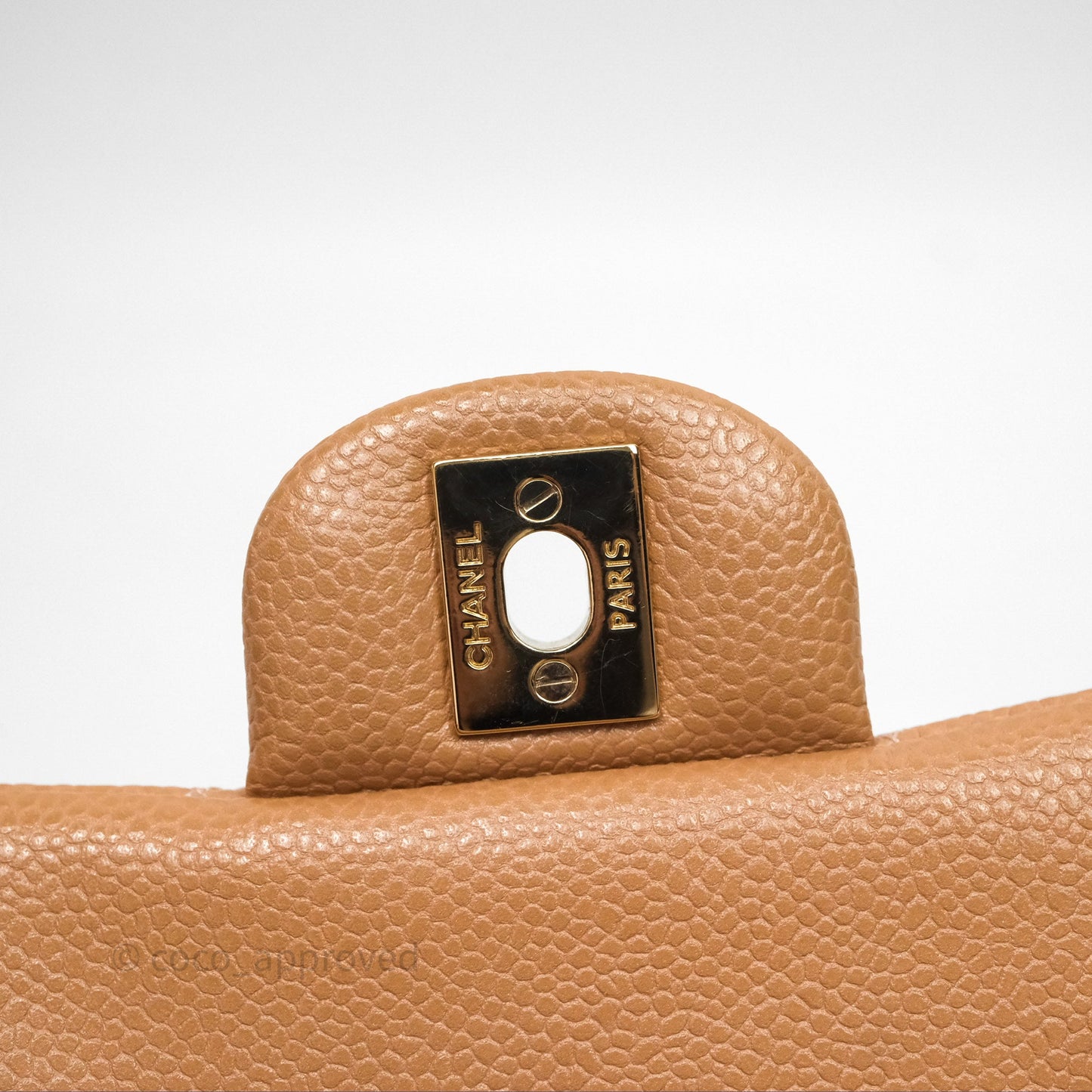 Chanel Classic M/L Medium Flap Quilted Beige Caviar Gold Hardware