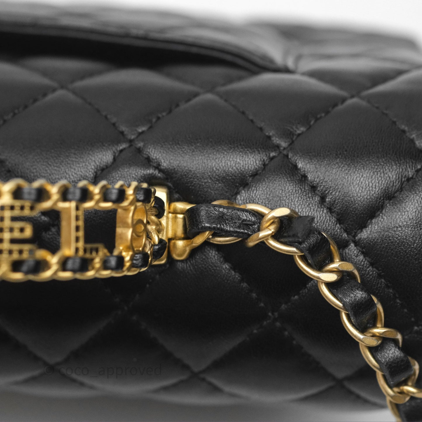 Chanel Logo Top Handle Small Flap Bag Black Lambskin Gold Hardware 24C