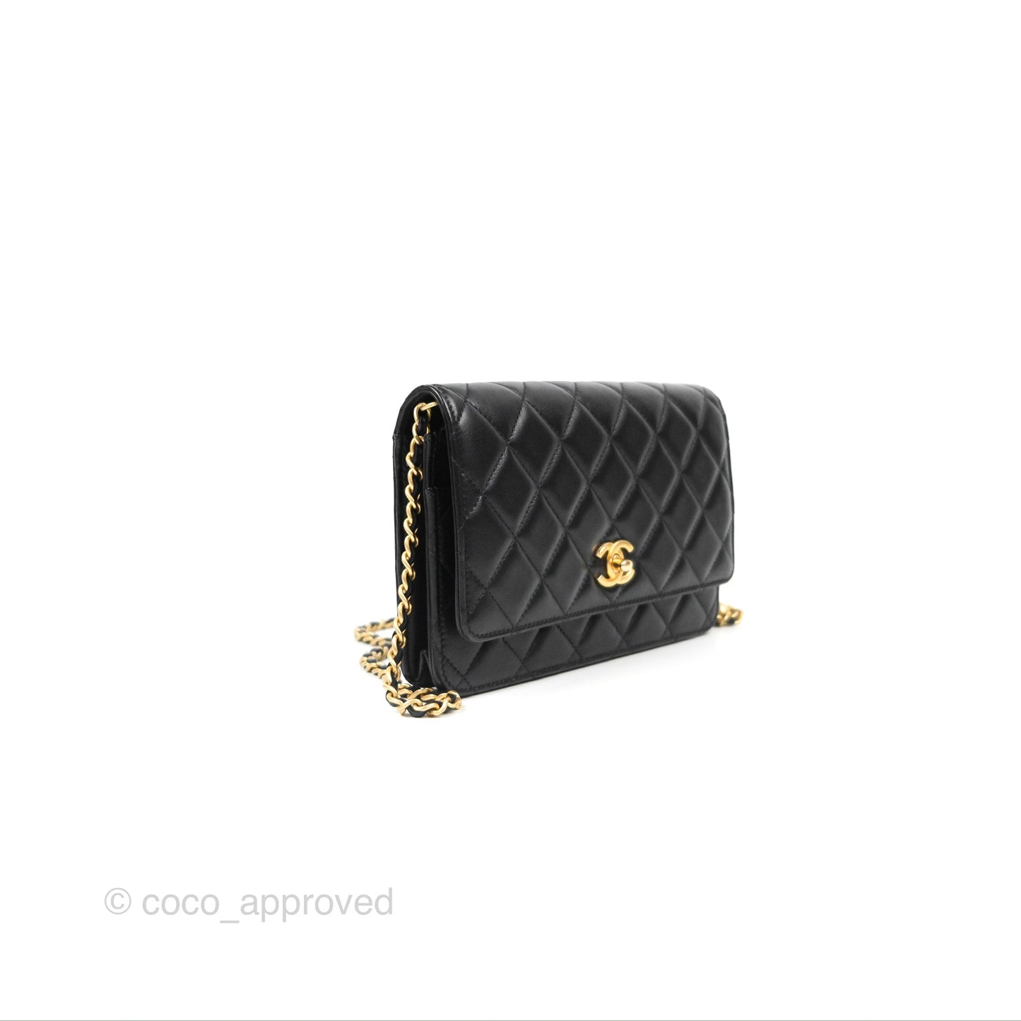 Chanel Quilted Pearl Crush Wallet on Chain WOC Black Lambskin Aged Gold Hardware