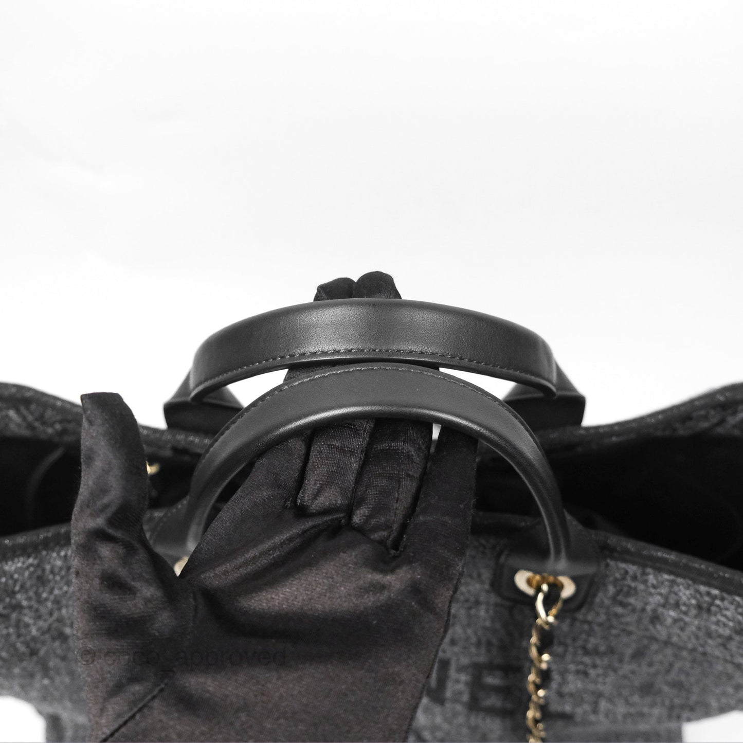 Chanel Large Deauville Glitter Black Grey Raffia Gold Hardware